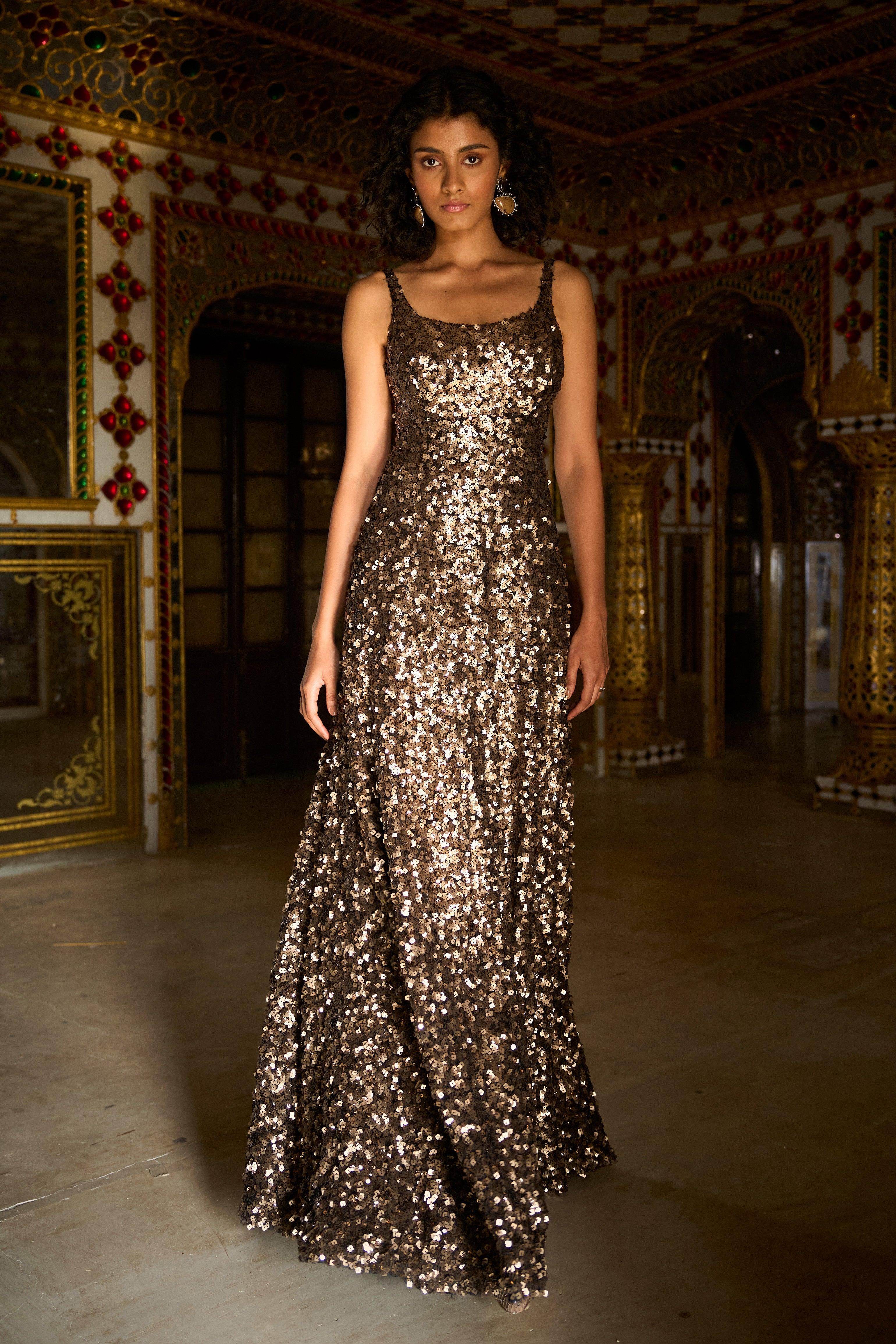 Haute Couture Long Sequin Gowns L BrassGOLD SEQUIN GOWN
