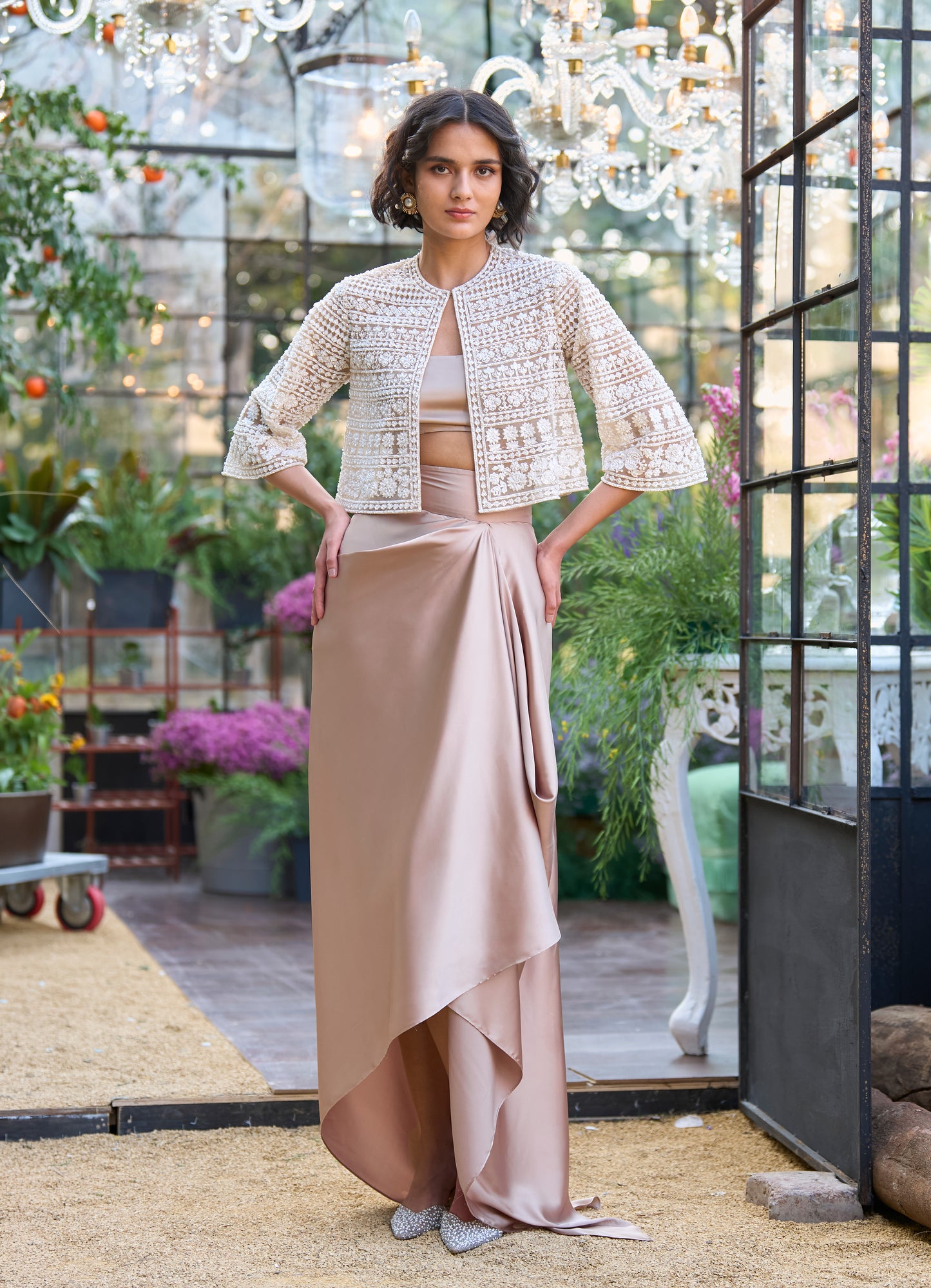 PEARL & SEQUIN CAPE BLOUSE