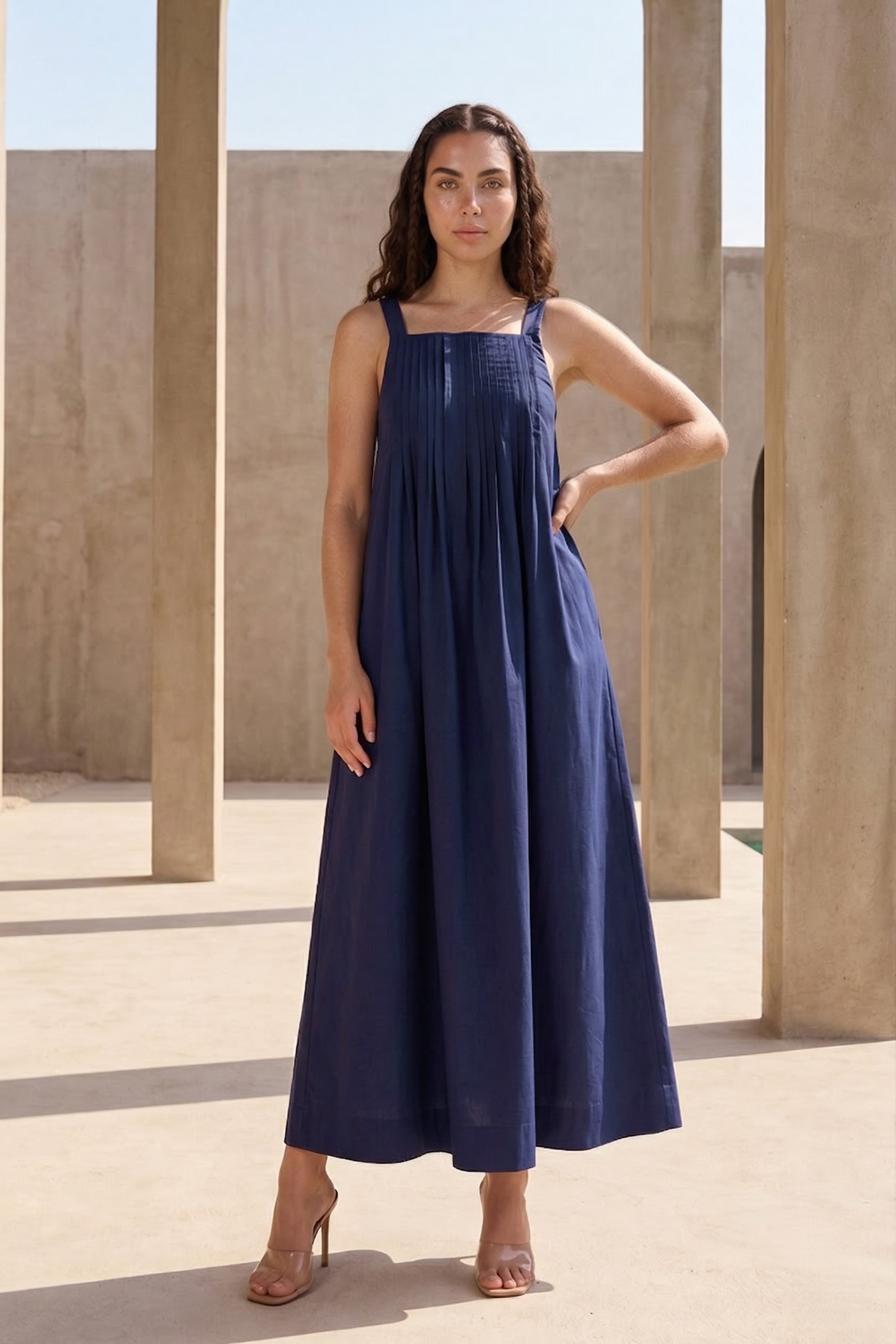navy poplin midi dress NAVY POPLIN MIDI XS / NAVY