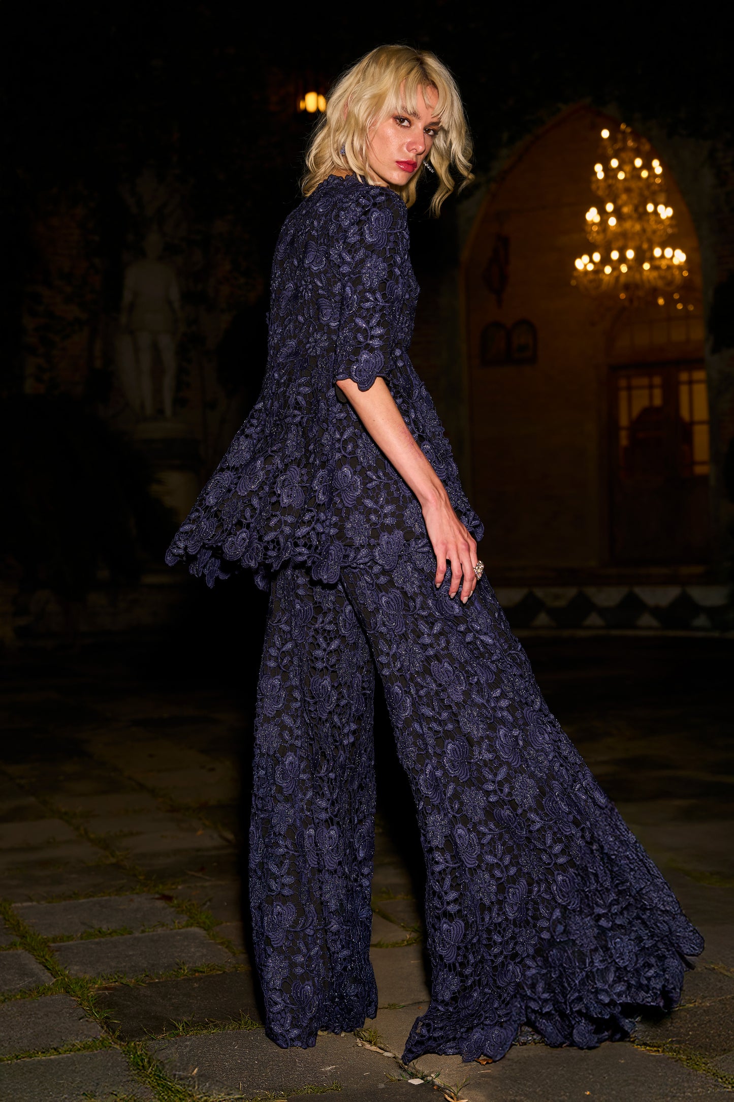 EMBROIDERED LACE FLARED PANT