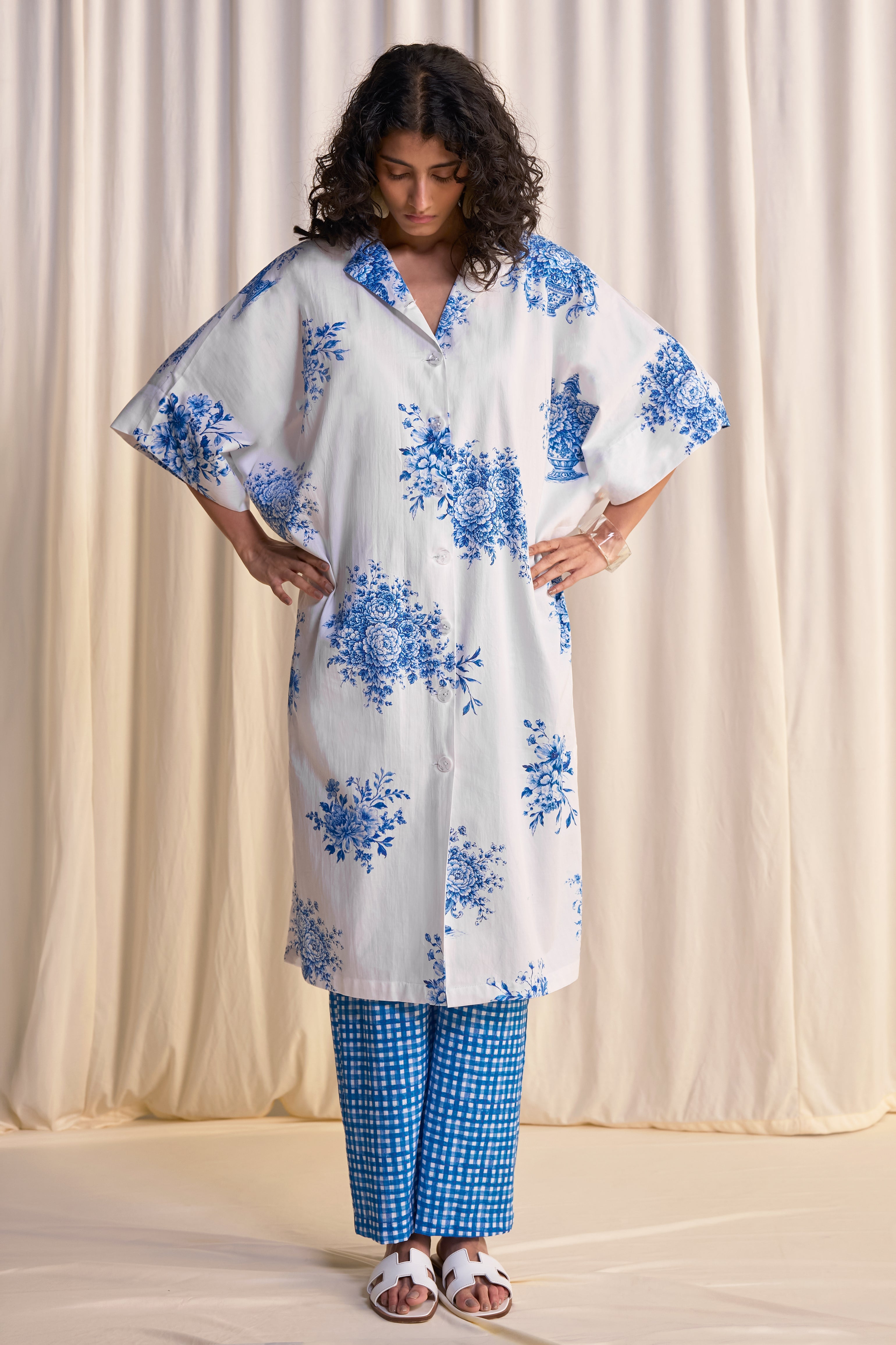 Dash and Dot - LINEN PORCELAIN PRINT MOTIF SHIRT & MADRAS CHECK PRINT PANT 