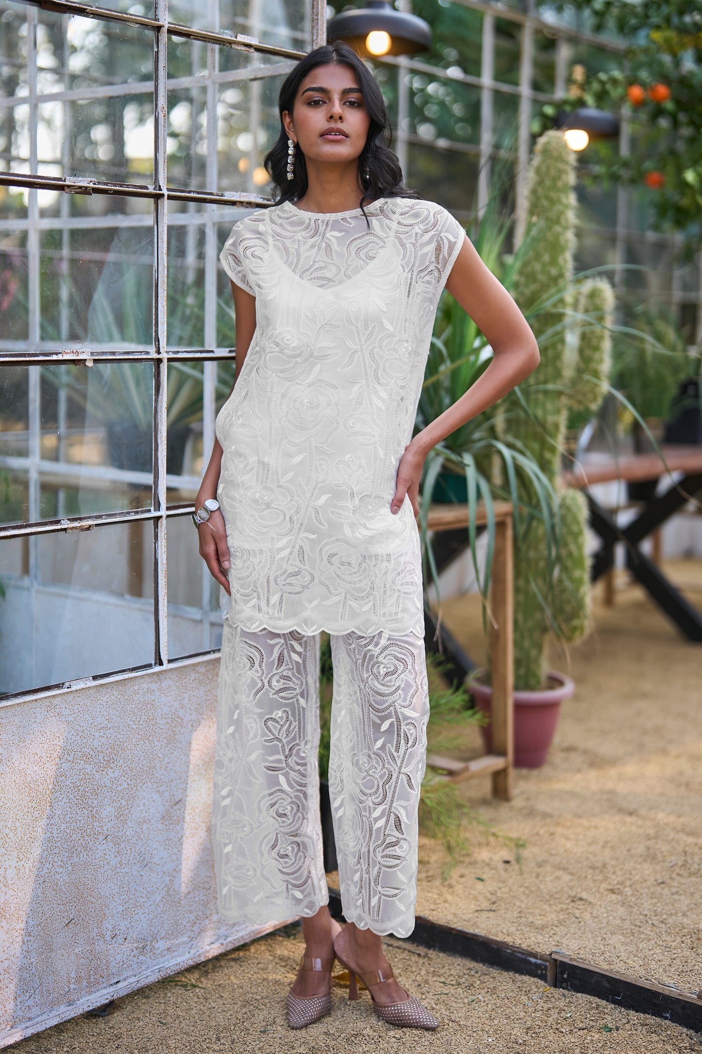IVORY LACE PANT SET