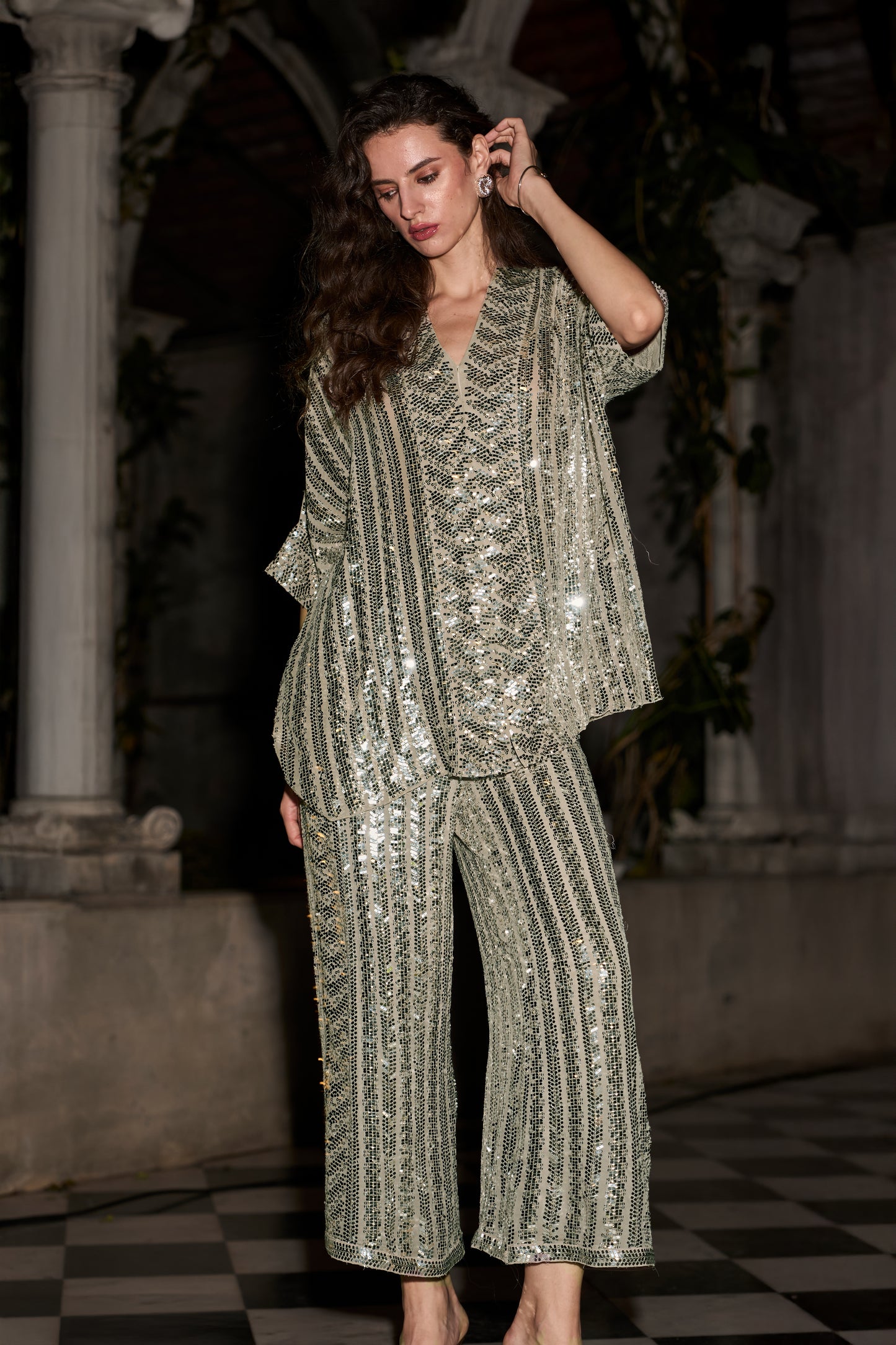 SEQUIN EMBROIDERED PANT