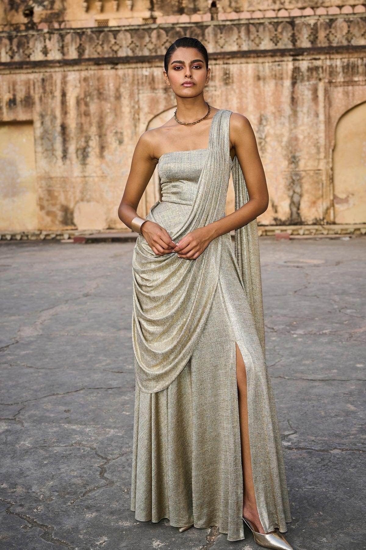L Champagne SARI DRAPE GOWN