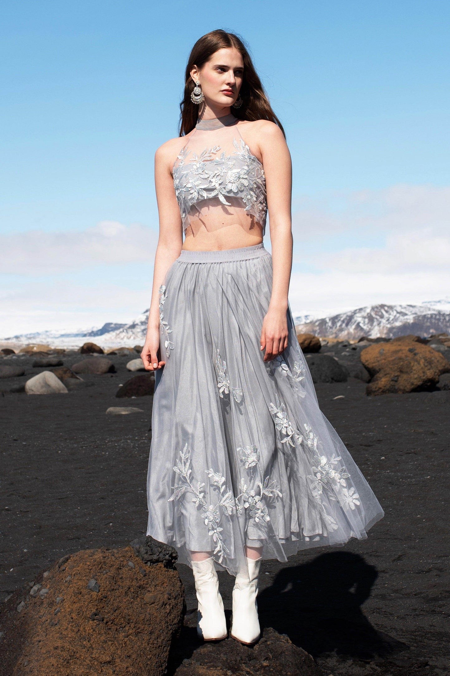 RIBBON EMBROIDERED MAXI SKIRT SET - dash and dot