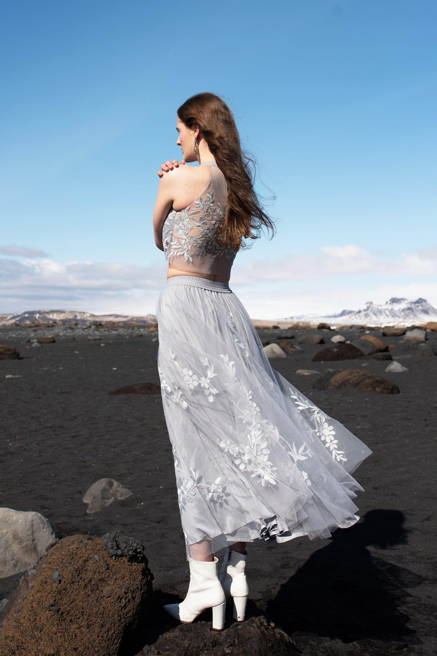 RIBBON EMBROIDERED MAXI SKIRT - dash and dot