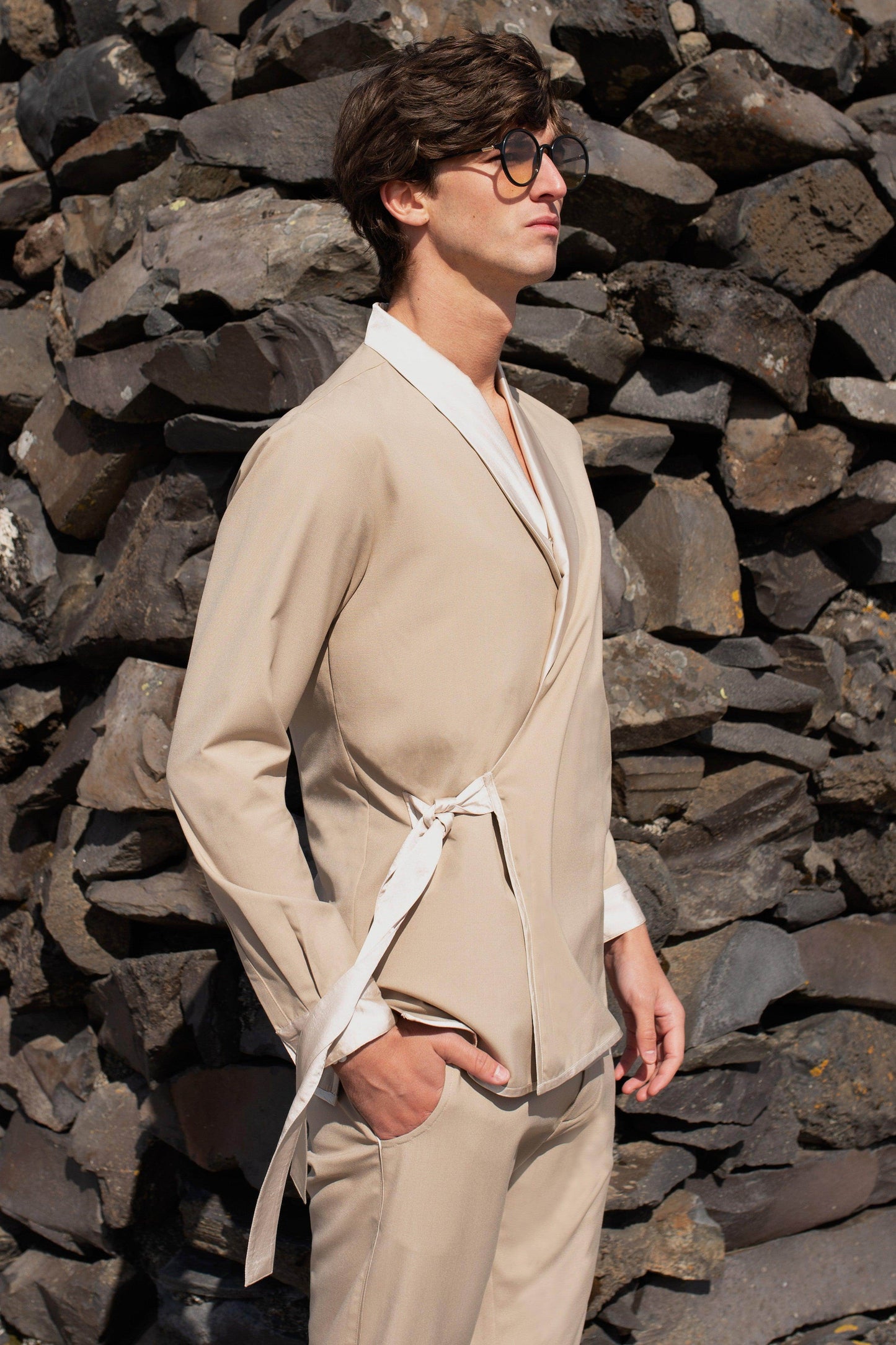 BEIGE SIDE TIE JACKET - dash and dot