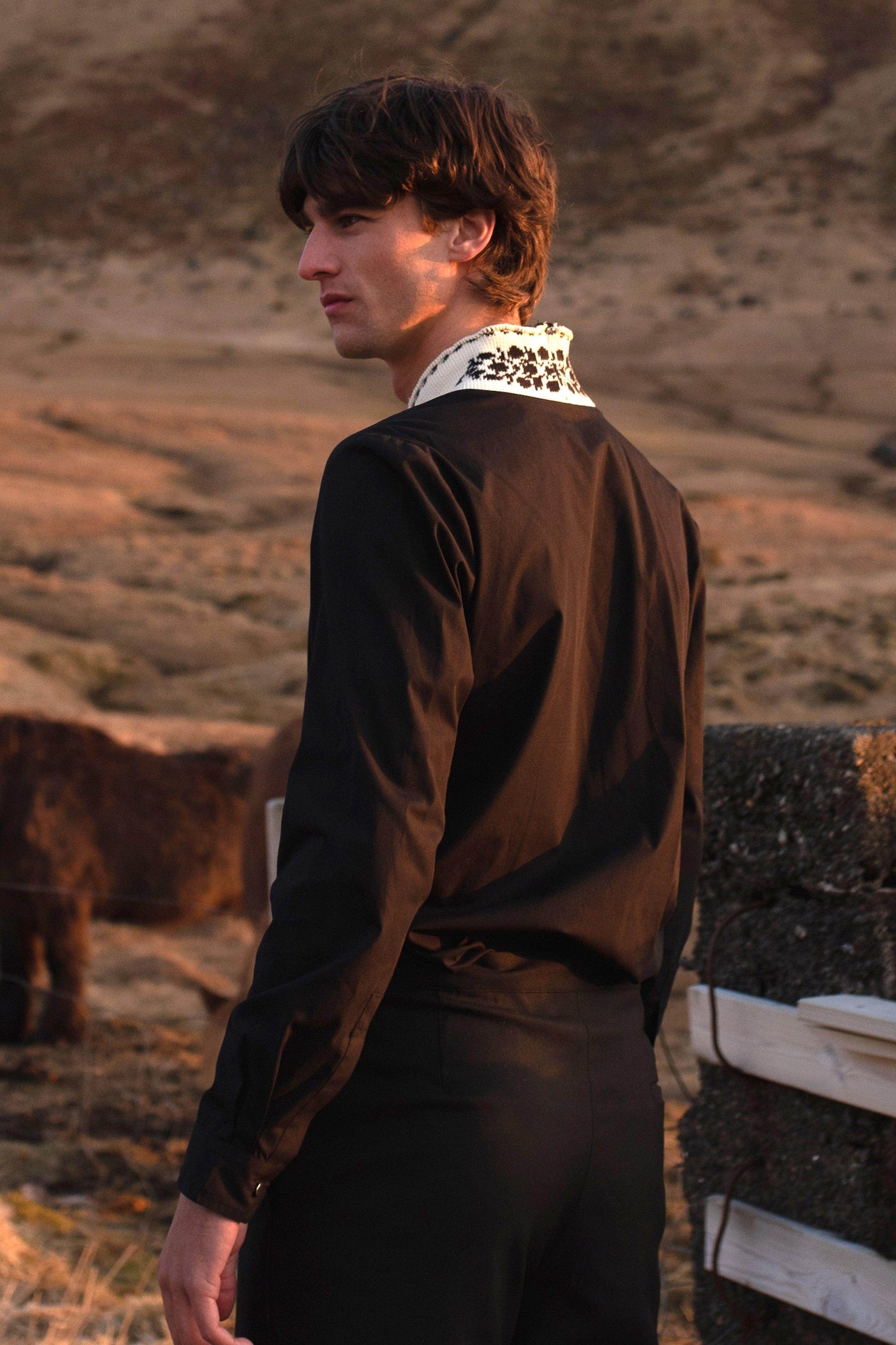 CONTRAST RIB SHAWL COLLAR SHIRT - dash and dot