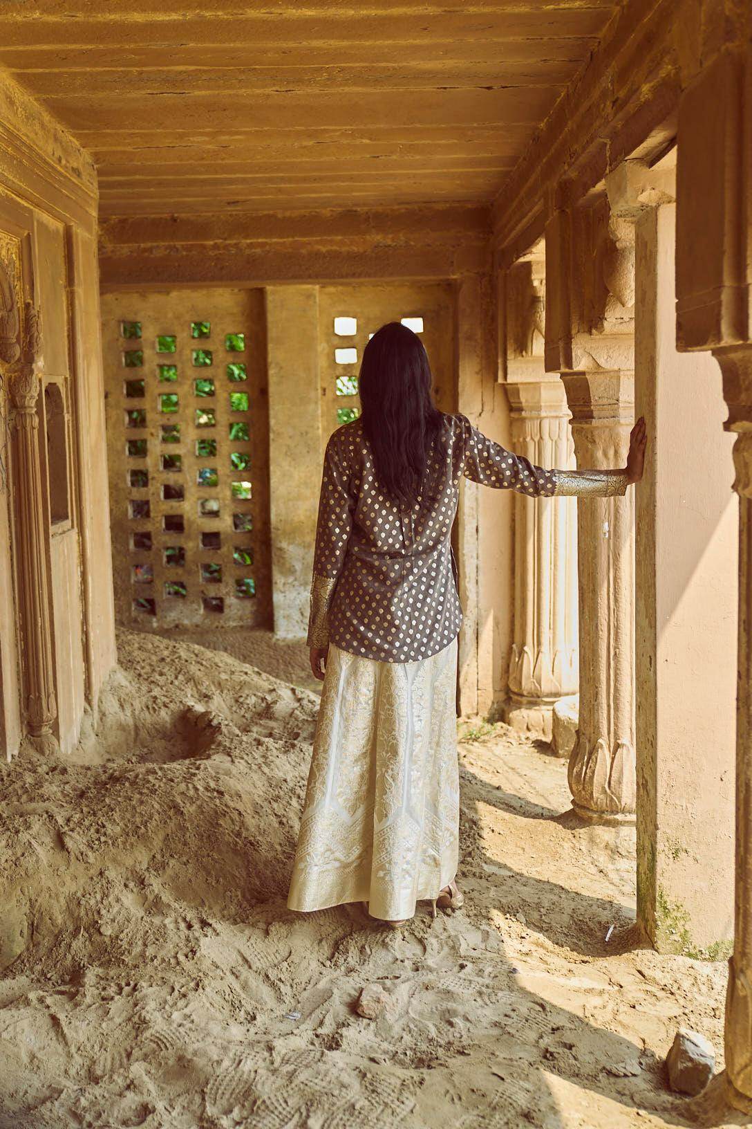 BROCADE SHIRT AND MAXI SKIRT SET - dash and dot