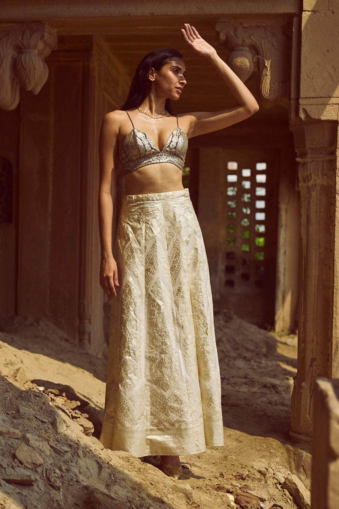 BROCADE CHANDERI MAXI SKIRT - dash and dot