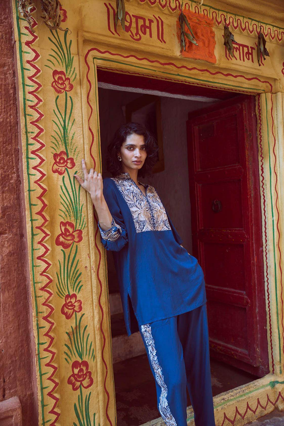 EMBROIDERED TEAL PANT SET - dash and dot