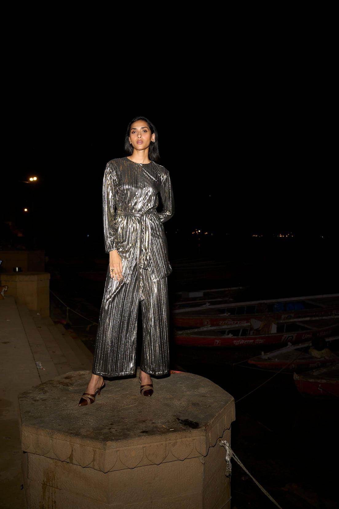 PLEATED LAMÉ PANT SET - dash and dot