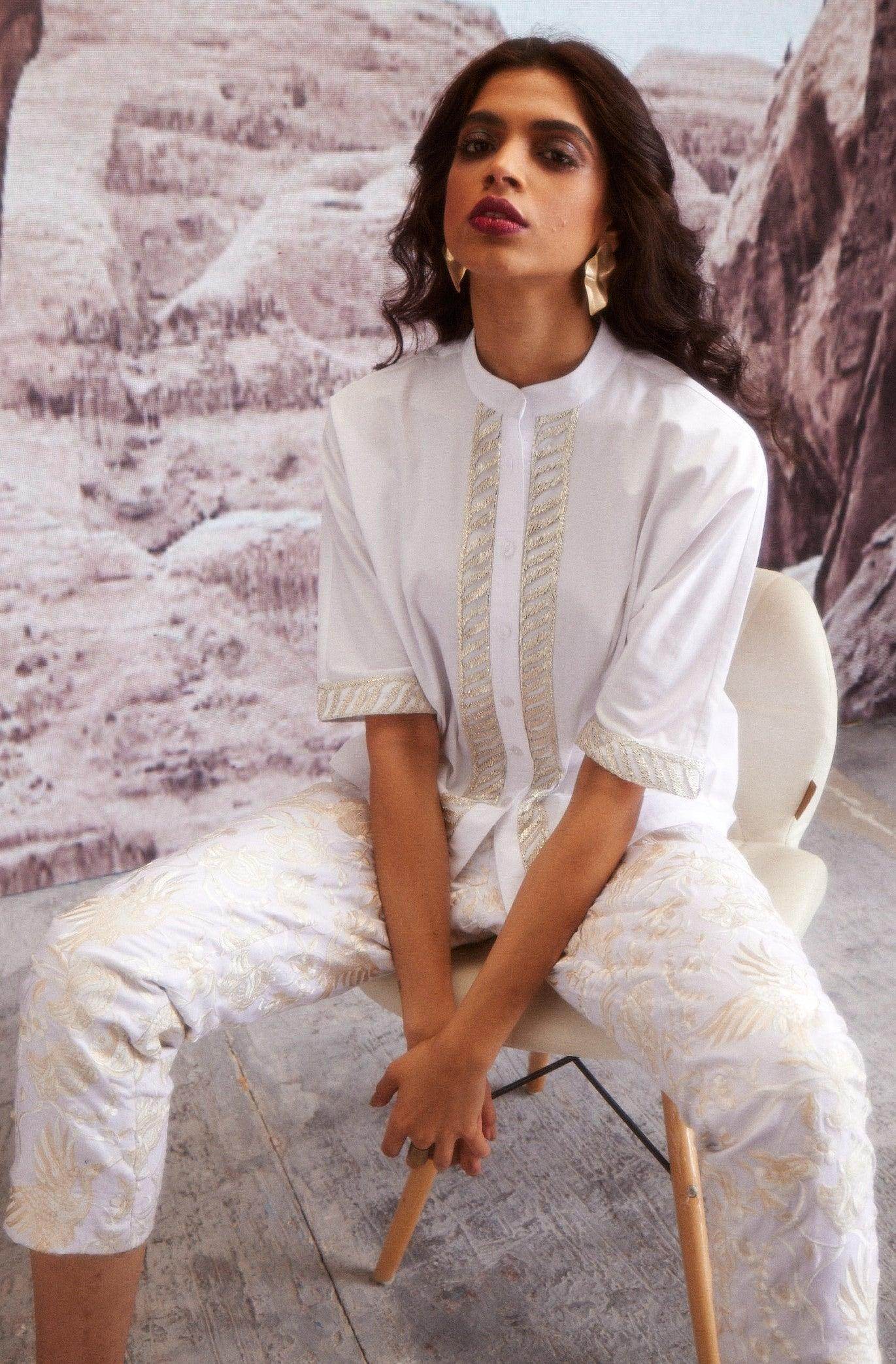 EMBROIDERED IVORY PANTS - dash and dot