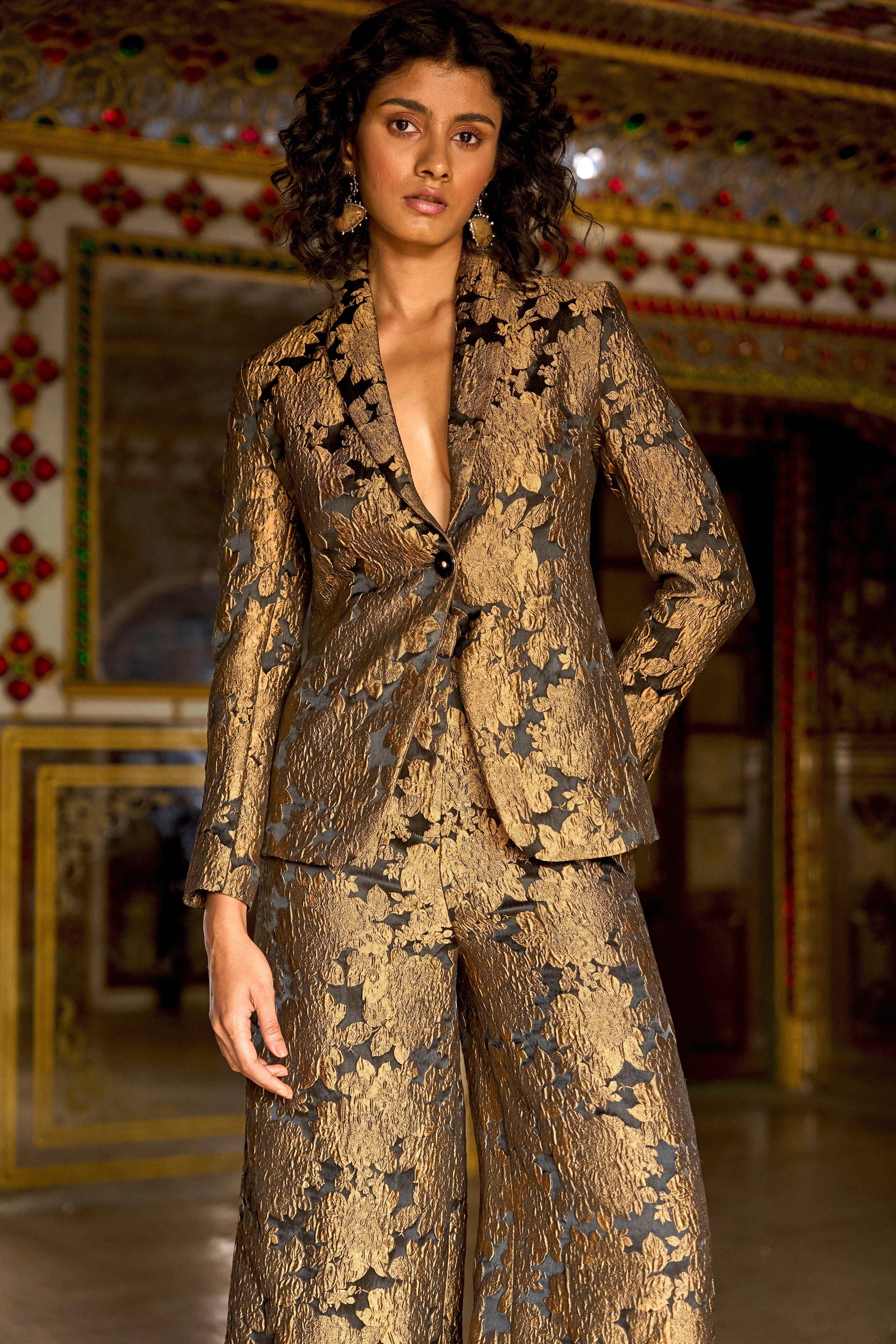 XXS Gold/Black FLORAL BROCADE BLAZER1