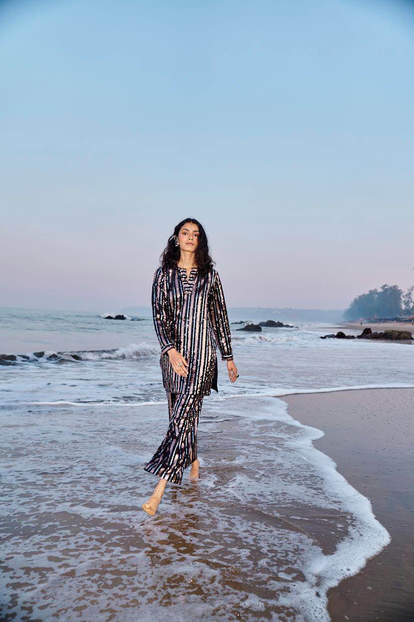 SEQUIN STRIPE LONG TOP - dash and dot