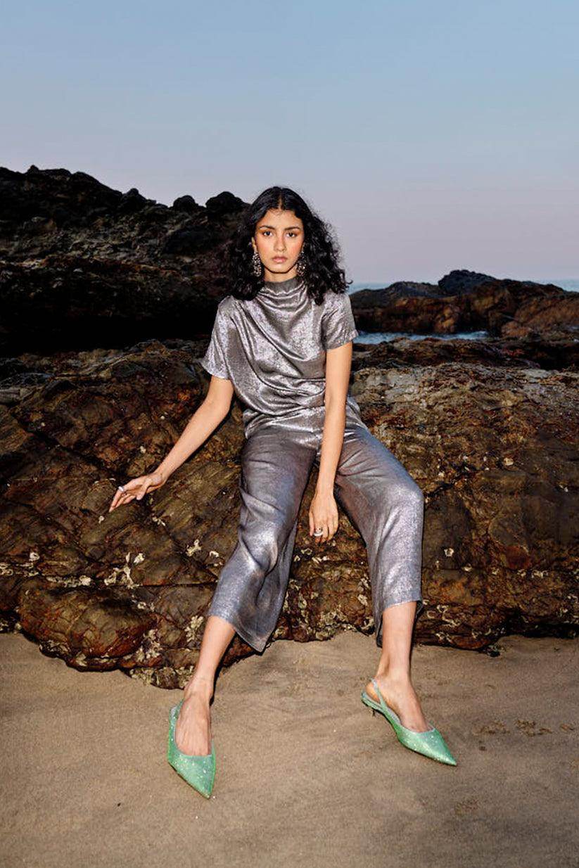 DRAPED LAMÉ SET - dash and dot