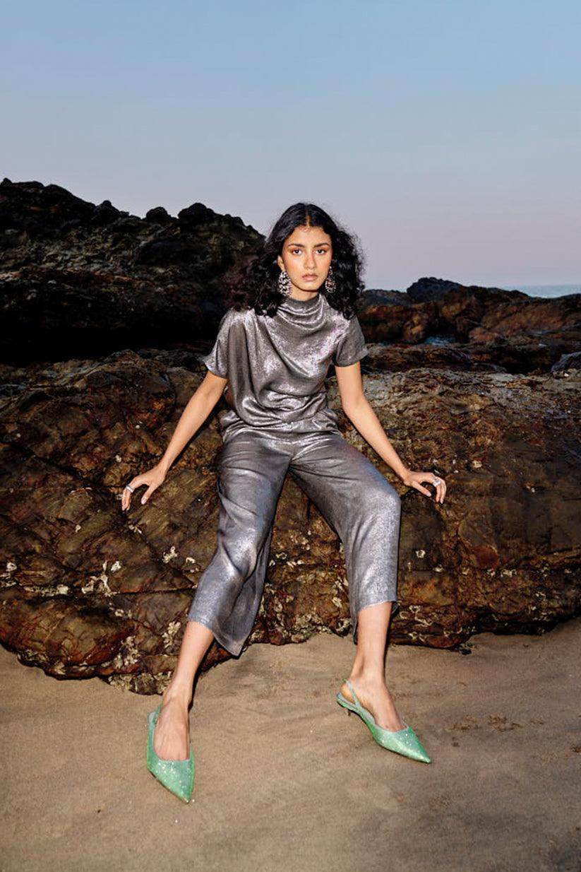 DRAPED LAMÉ TOP - dash and dot