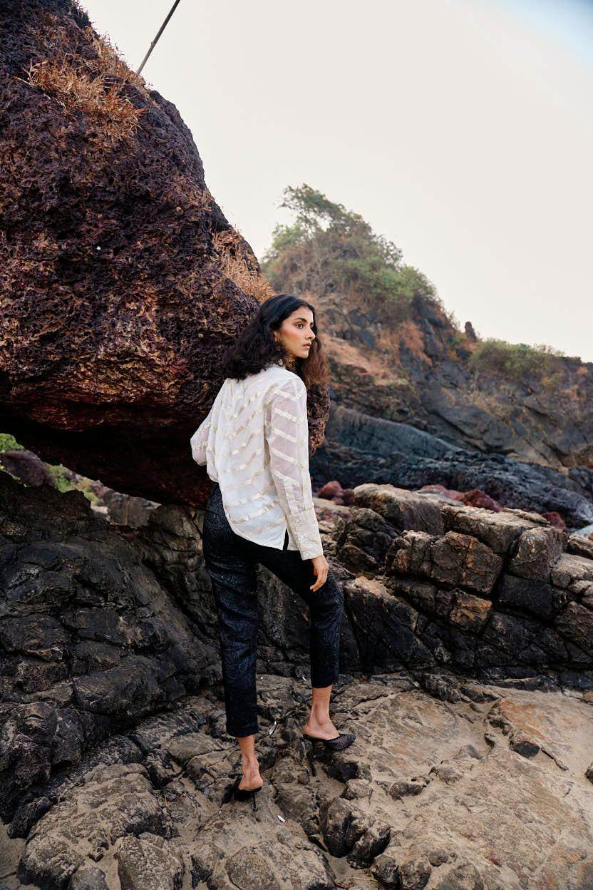 BLACK BROCADE SUIT - dash and dot