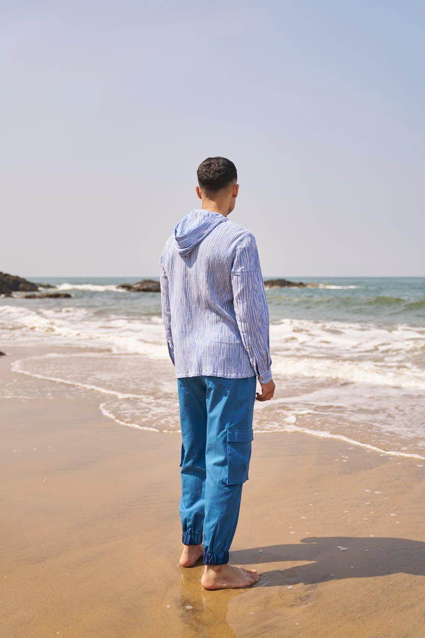 CRINKLE STRIPE HOODIE SHIRT - dash and dot