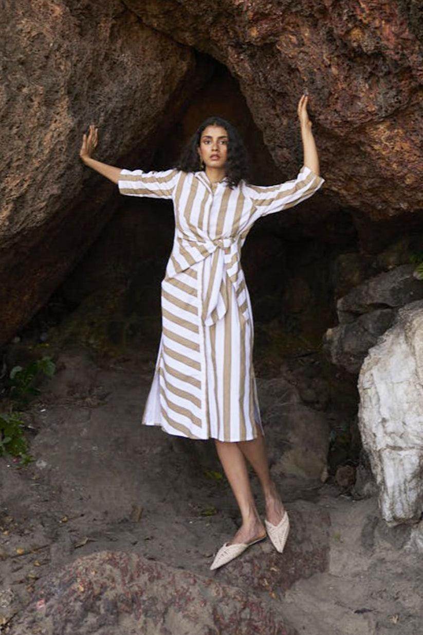 SIDE TIE STRIPED SHIRT DRESS - dash and dot