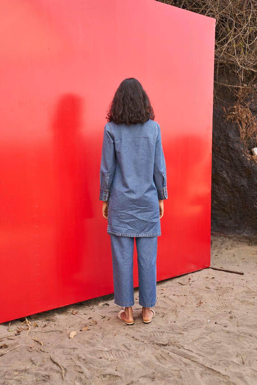 WASHED DENIM LONG TOP - dash and dot