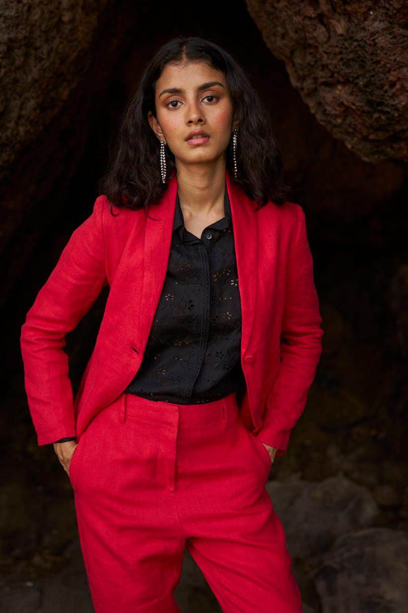 RED LINEN BLAZER - dash and dot