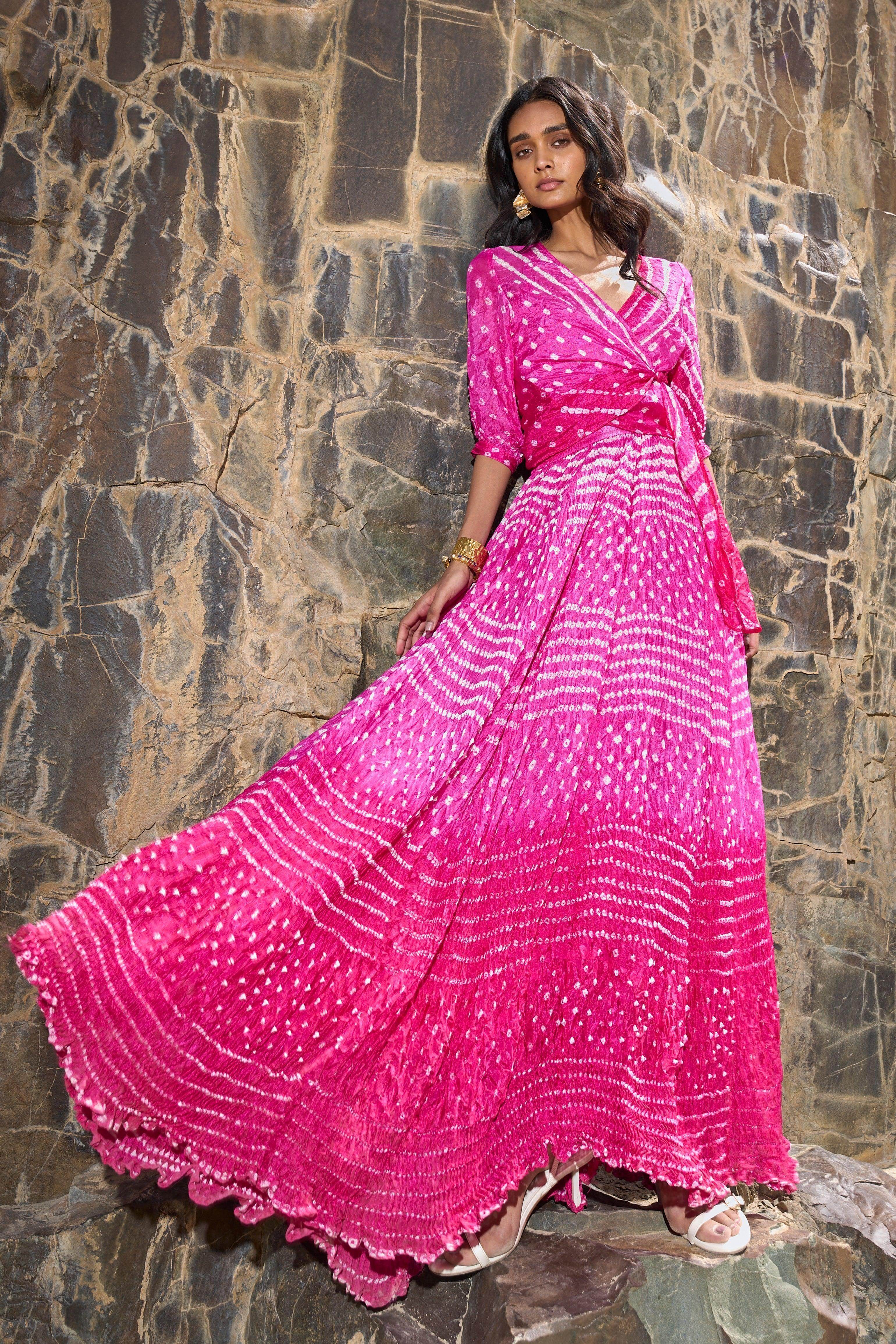 Bandhani Flared Skirt XL / Fuchsia