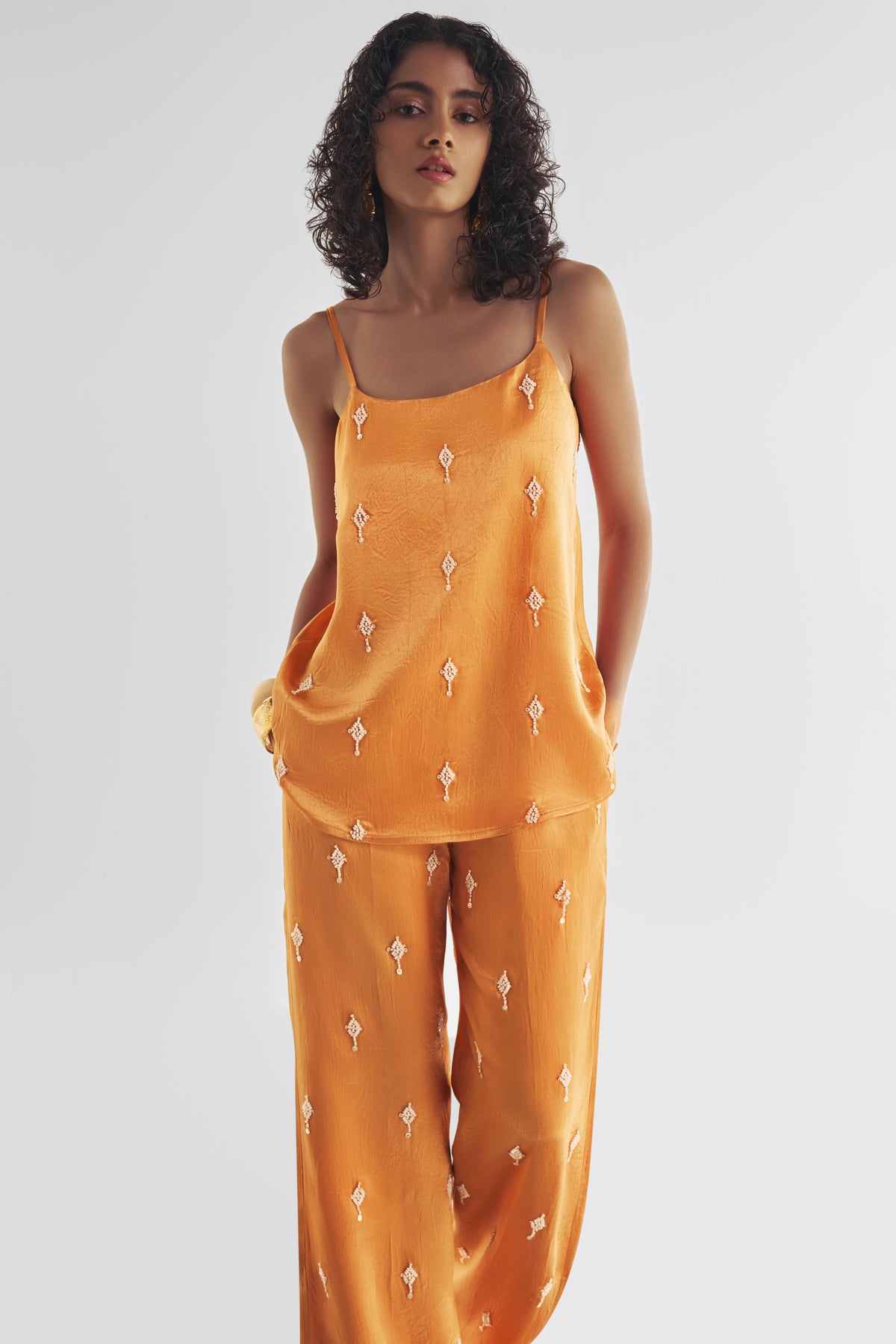 BEAD EMBROIDERED SATIN TOP