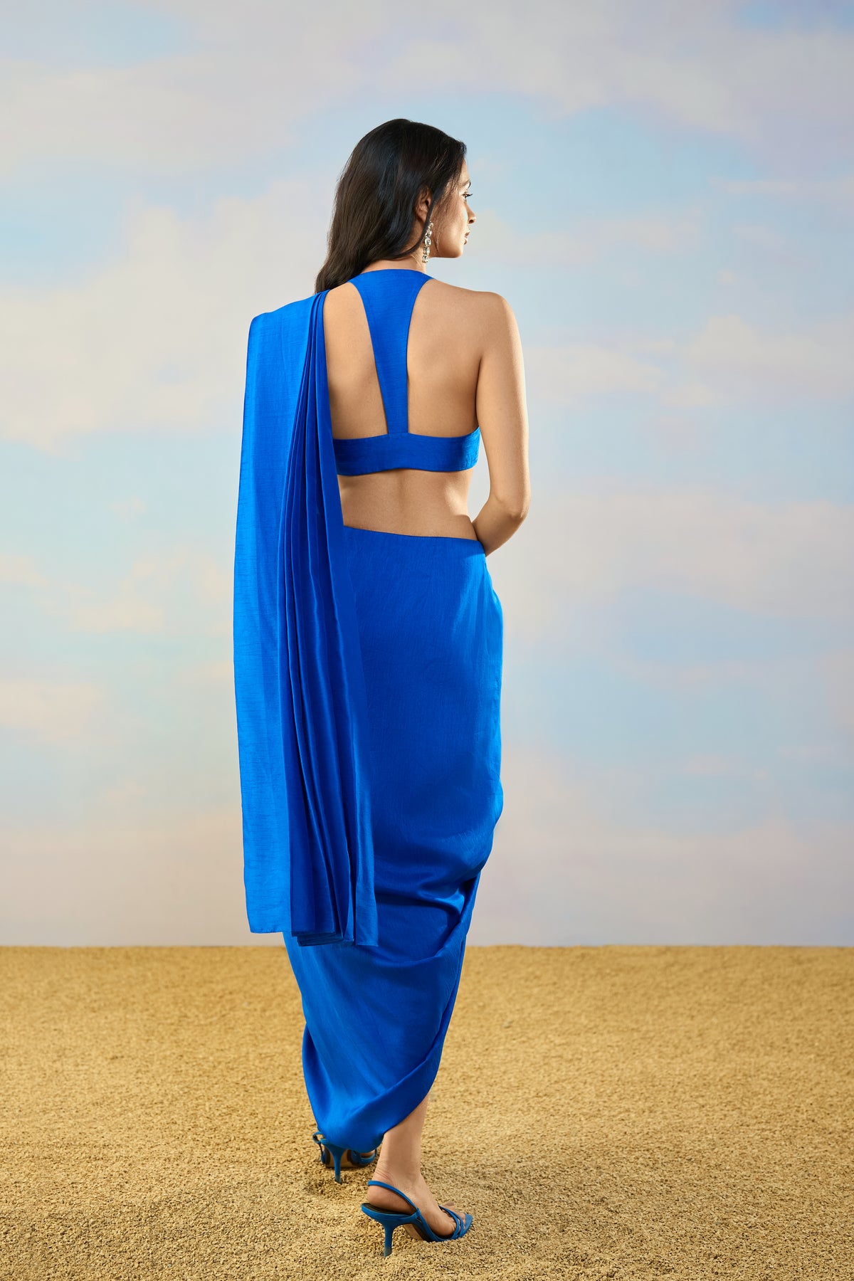TEXTURED HALTER NECK BLOUSE & SARI DRAPE SKIRT