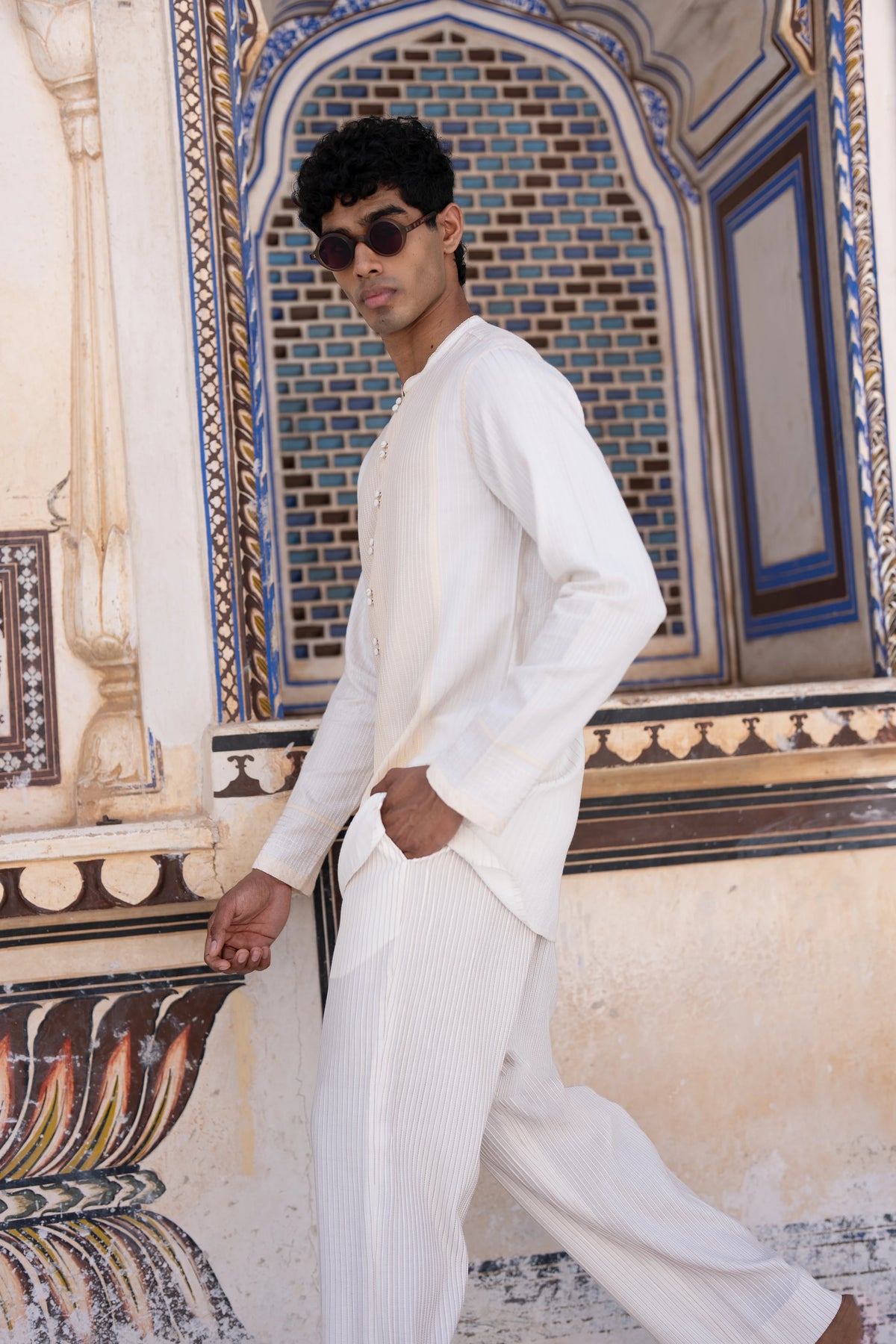 Embroidered Stripe Shirt & Straight Cut Pant Set