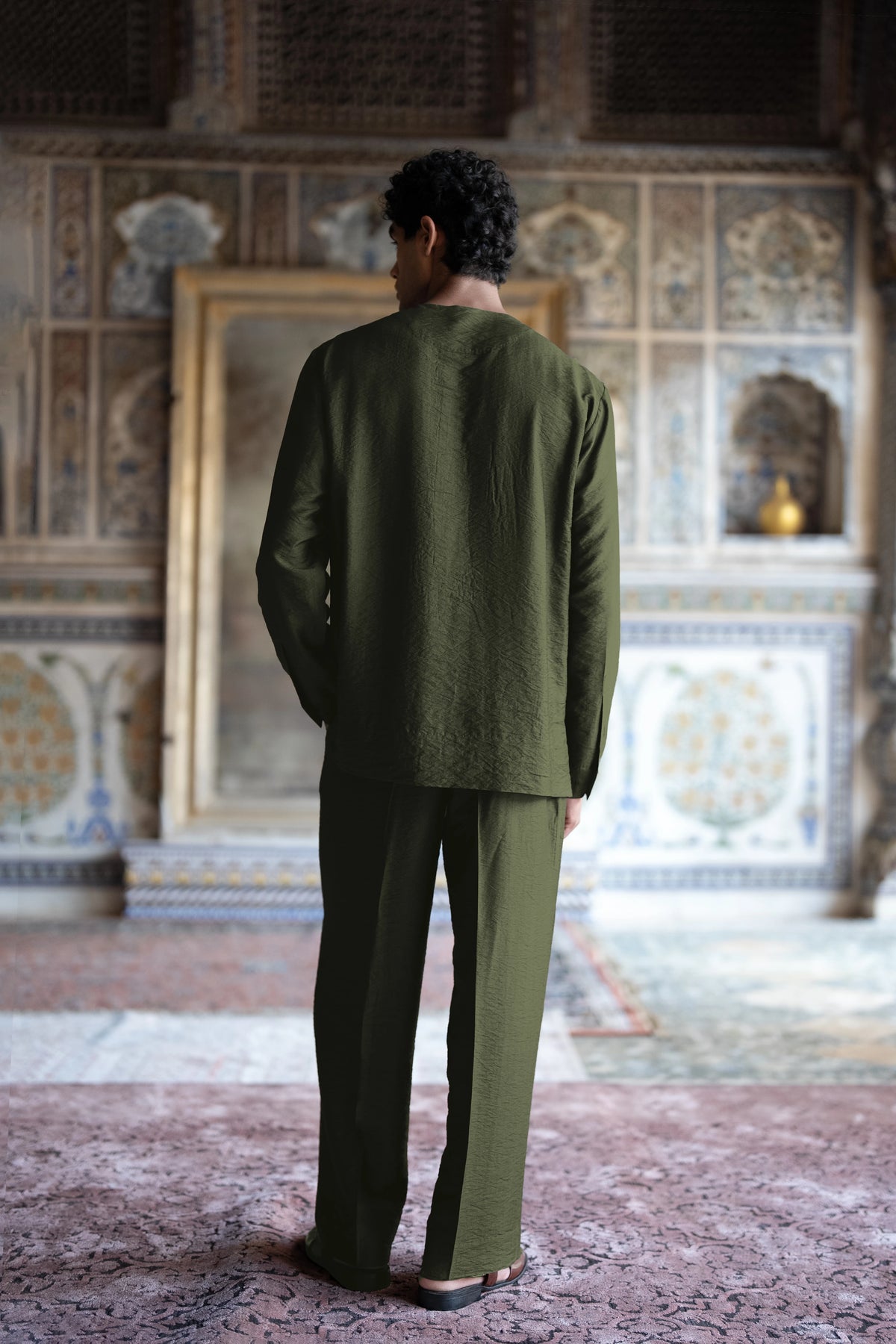 Olive Textured Straight Cut Pant