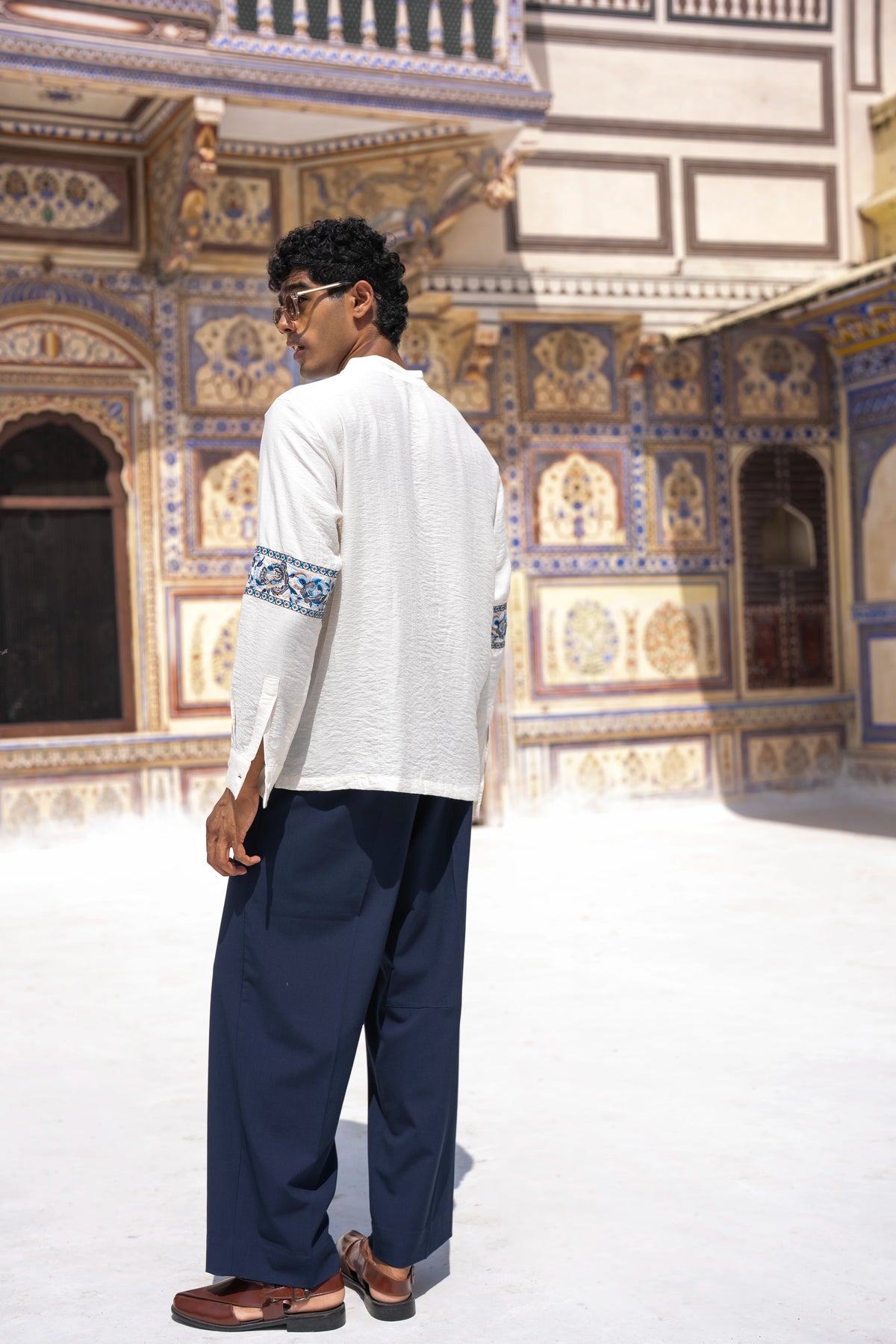 Ornamental Embroidered Shirt & Wide-Legged Pant