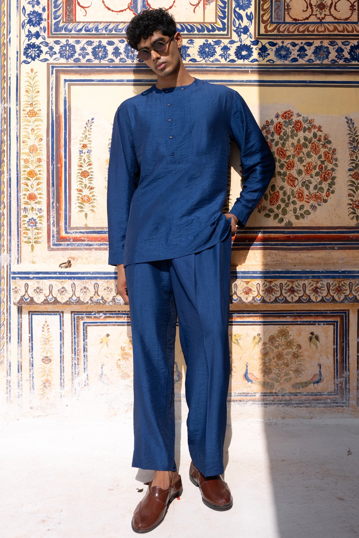 Royal Blue Textured Shirt & Pant Set