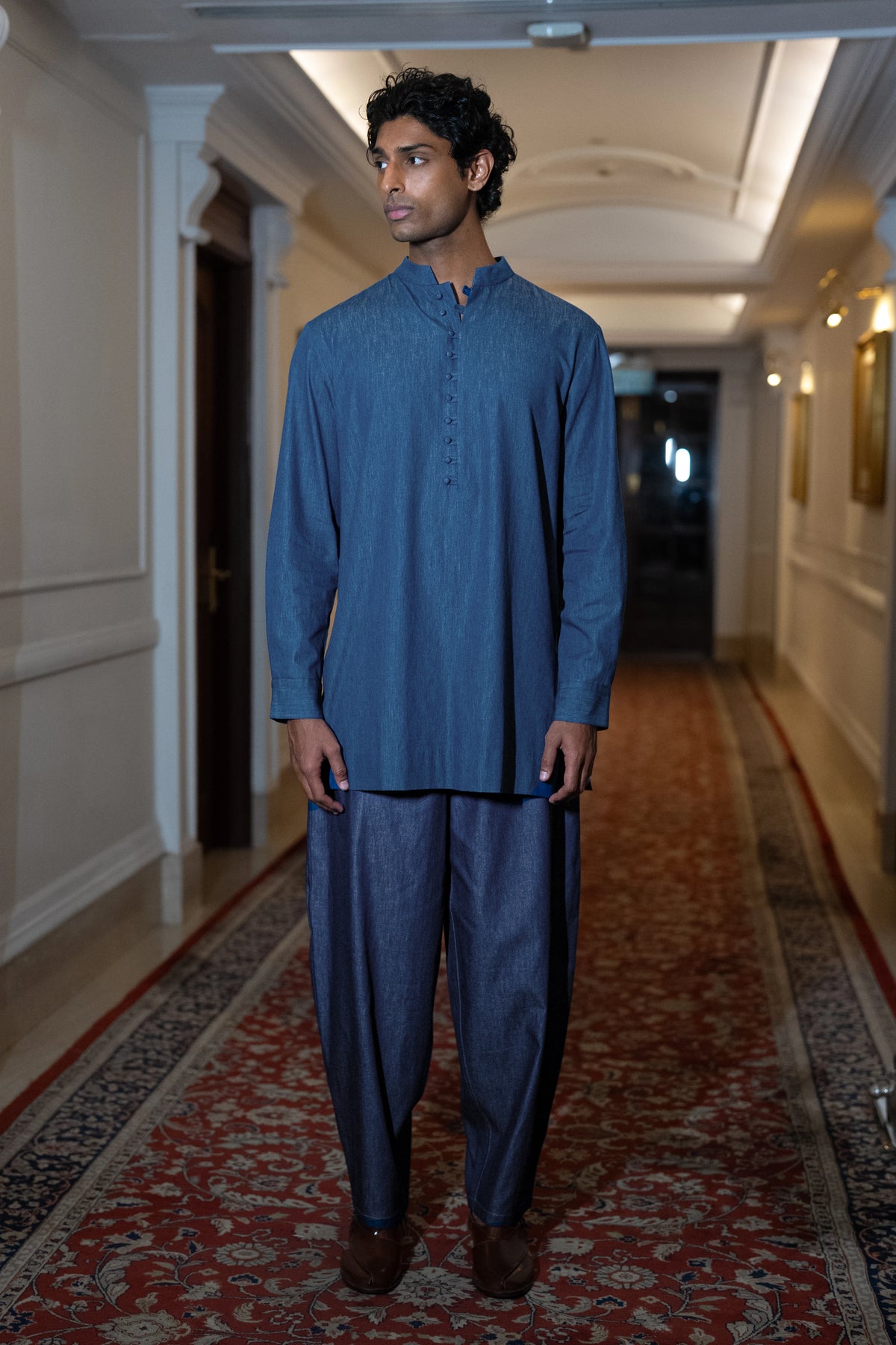 LONGLINE DENIM KURTA-SHIRT & BARREL PANT