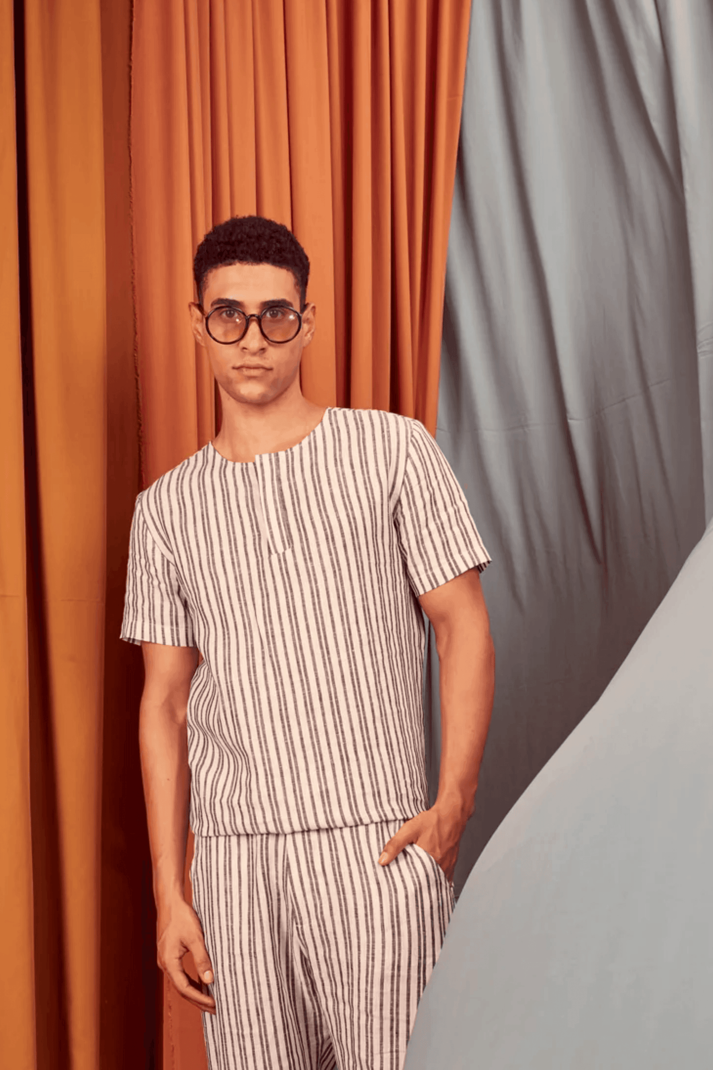 LINEN STRIPE POPOVER SHIRT - dash and dot