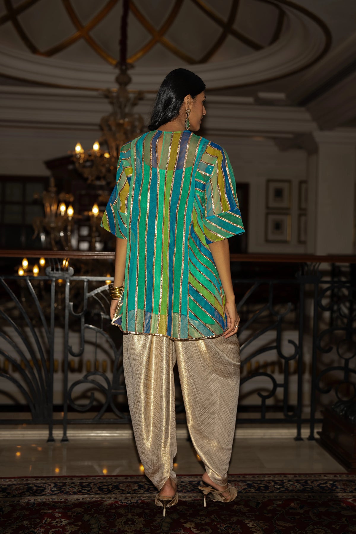 RIBBON EMBROIDERED STRIPED BOXY TOP