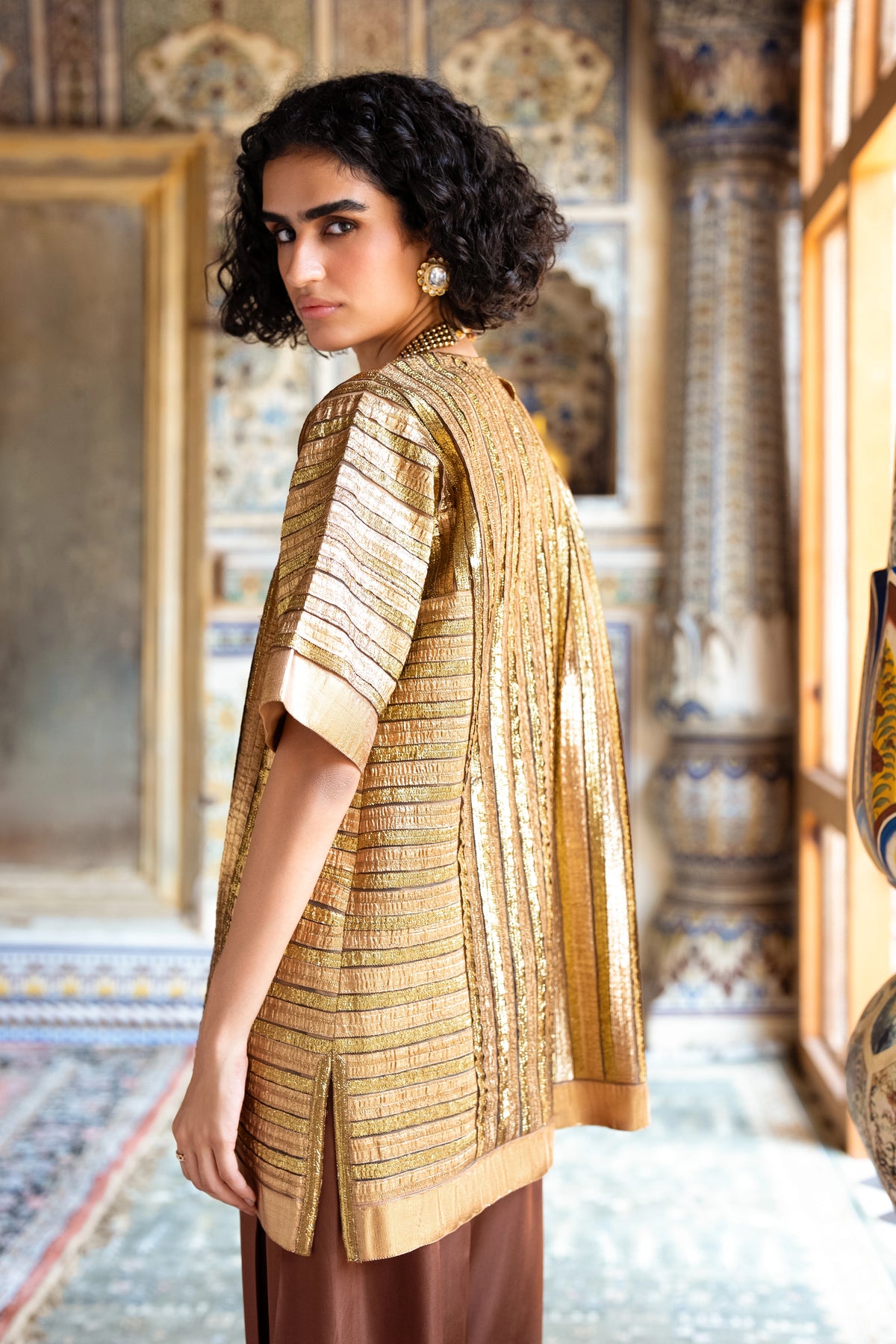 Striped Gota Embroidered Boxy Top