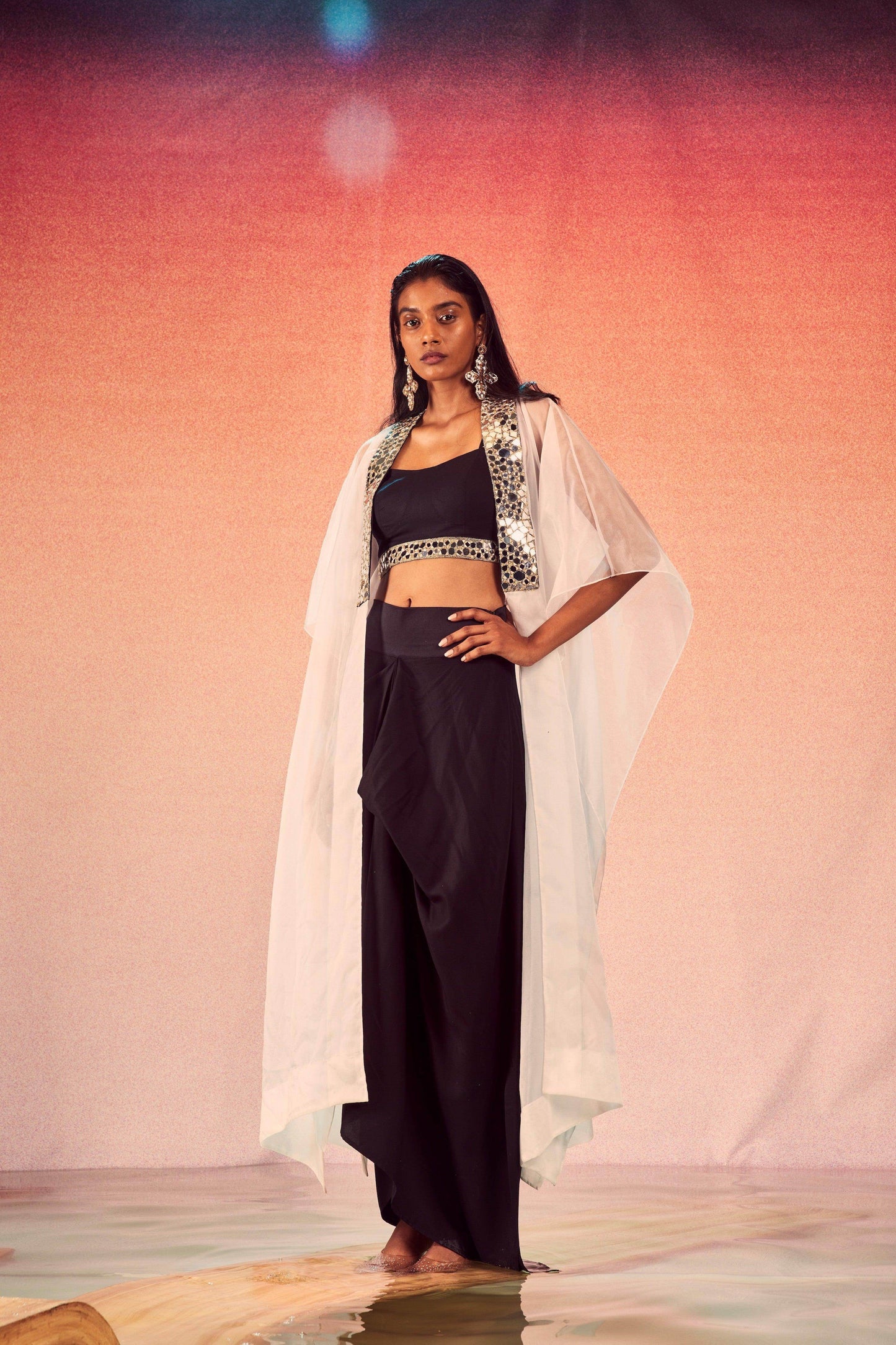 MIRROR BRALETTE AND DRAPED SKIRT SET - dash and dot