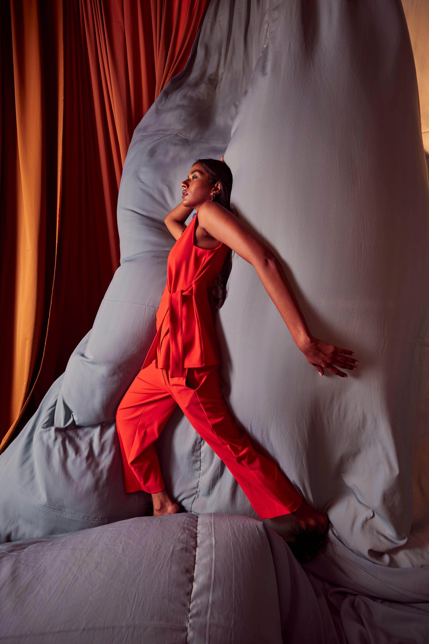 SLEEVELESS CORAL SIDE TIE SET - dash and dot