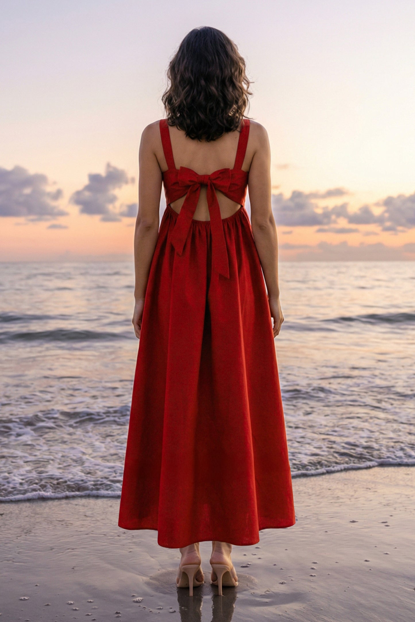 SCARLET RED POPLIN MIDI