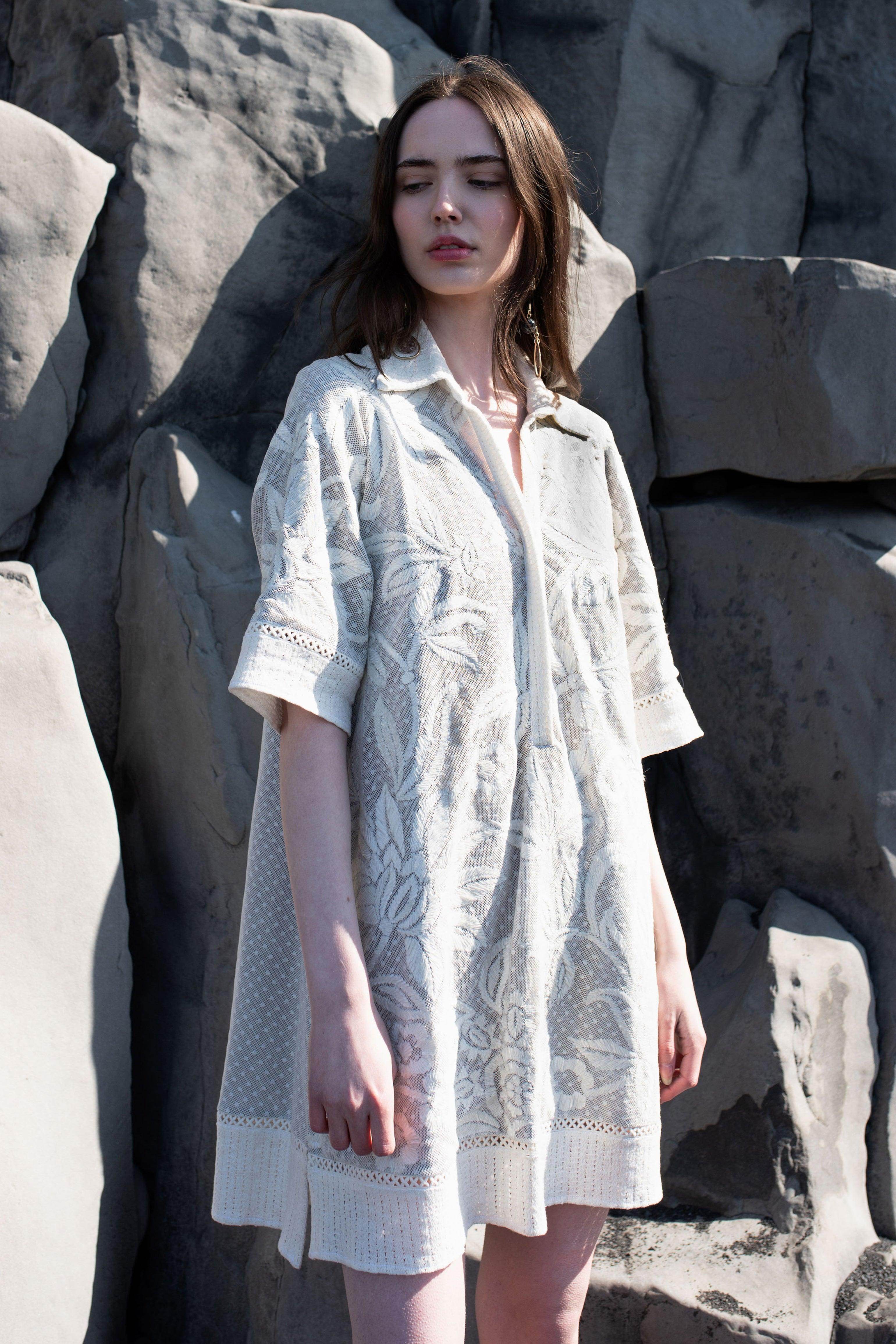 Dash and Dot - WHITE RIBBON EMBROIDERED SHIRT DRESS | Online Store dash and dot Dash and Dot - WHITE RIBBON EMBROIDERED SHIRT DRESS | Online Store dash and dot