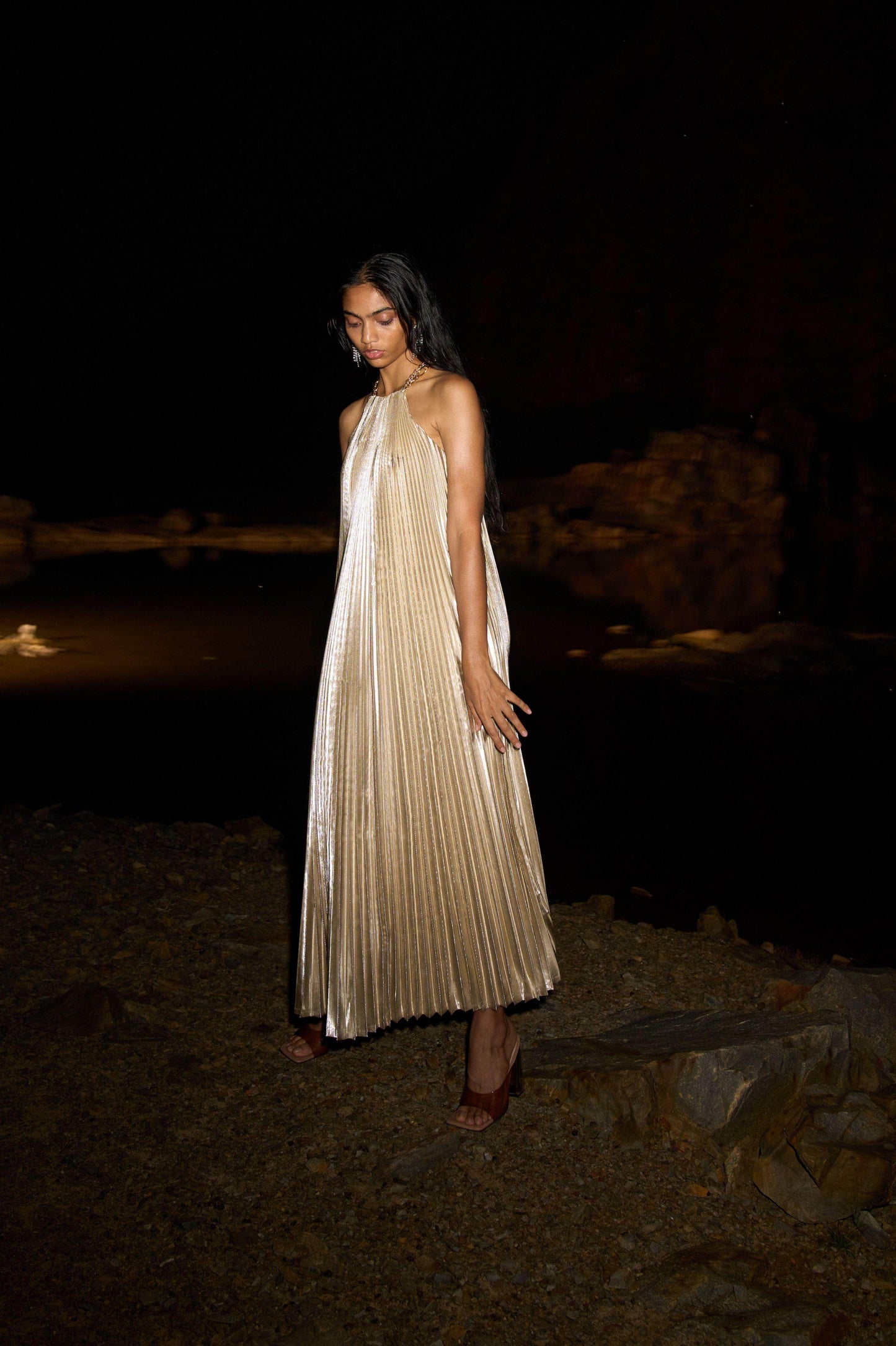 LAMÉ PLEATED MAXI - dash and dot