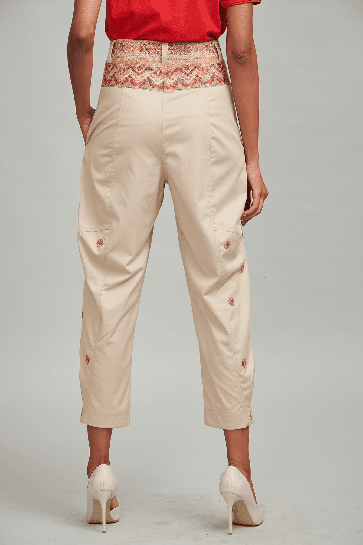 KHAKI EMBROIDERED PANT - dash and dot