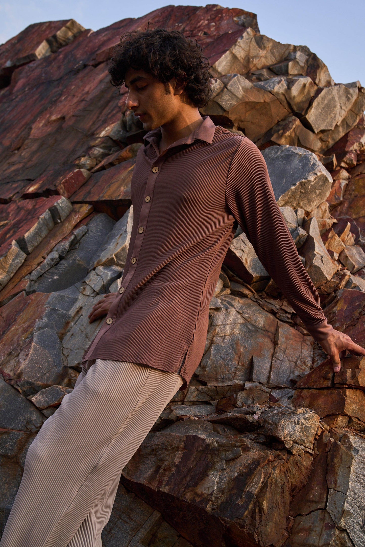 BROWN PLEATED SHIRT - dash and dot