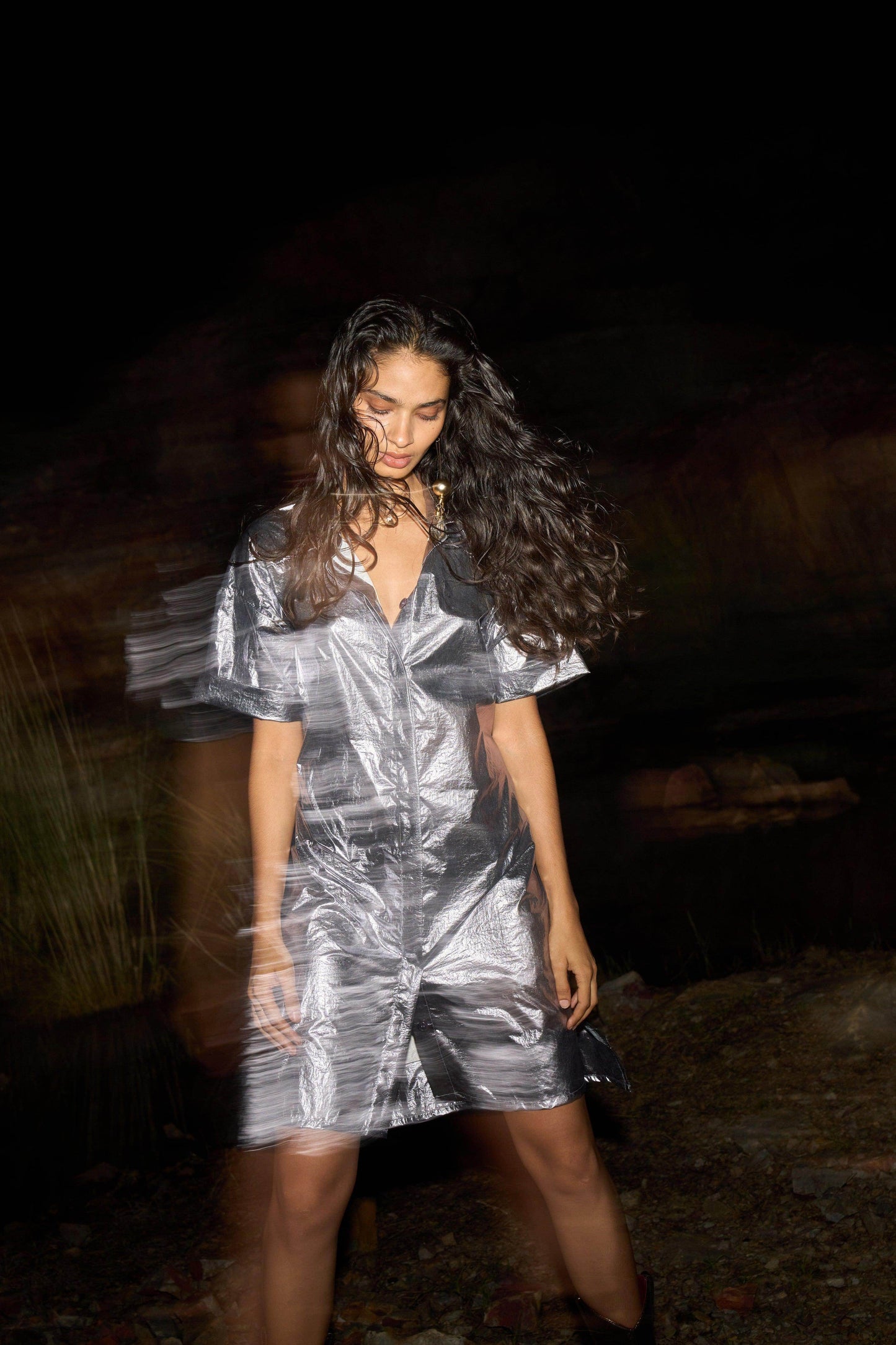 METALLIC SHIRT DRESS - dash and dot