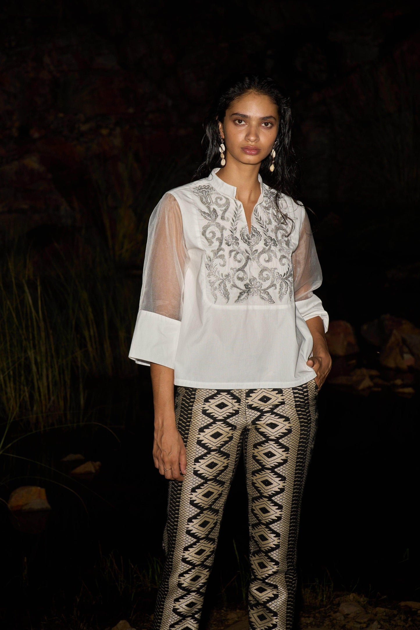 EMBROIDERED BIB BLOUSE - dash and dot