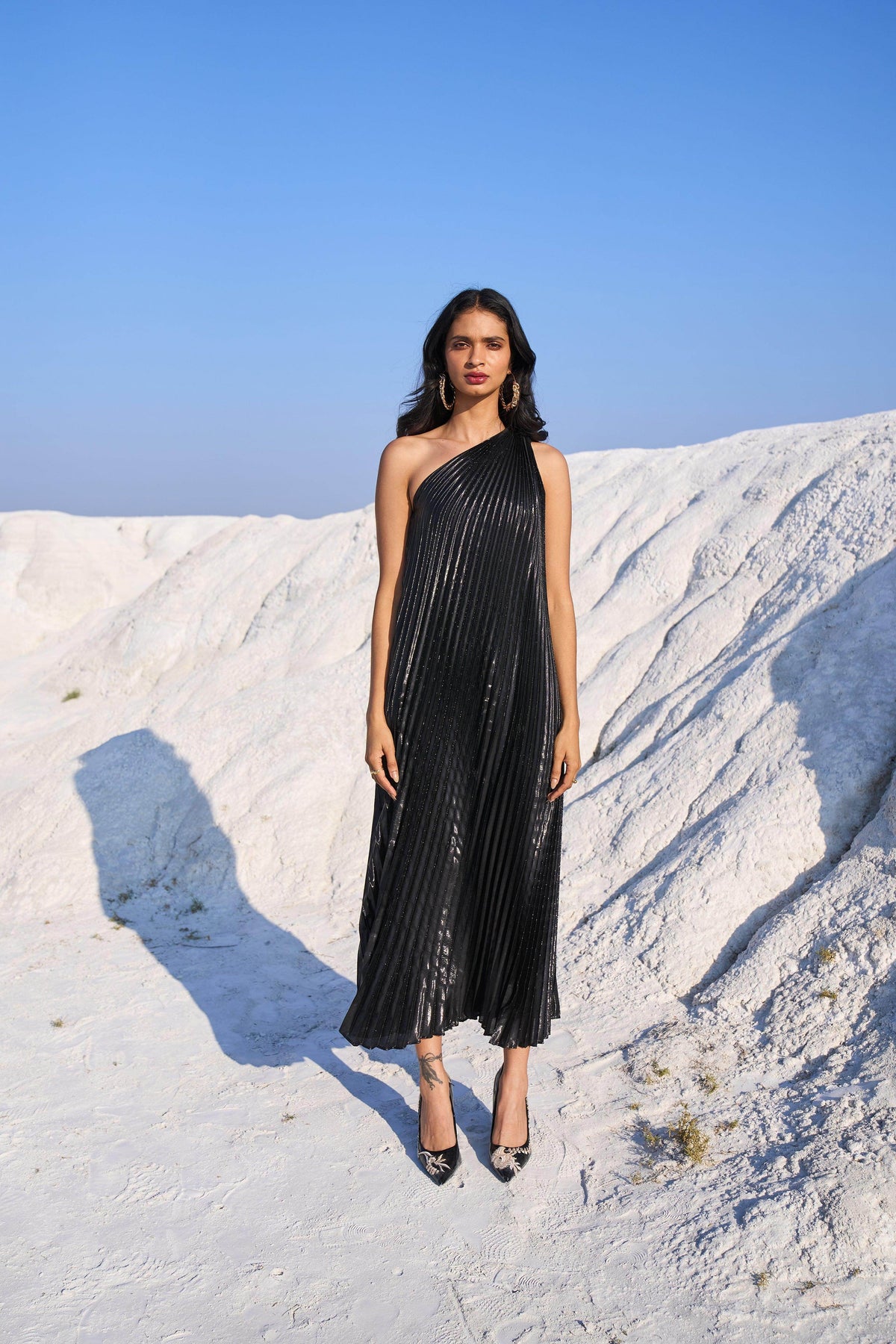 ONE SHOULDER PLEAT MAXI - dash and dot