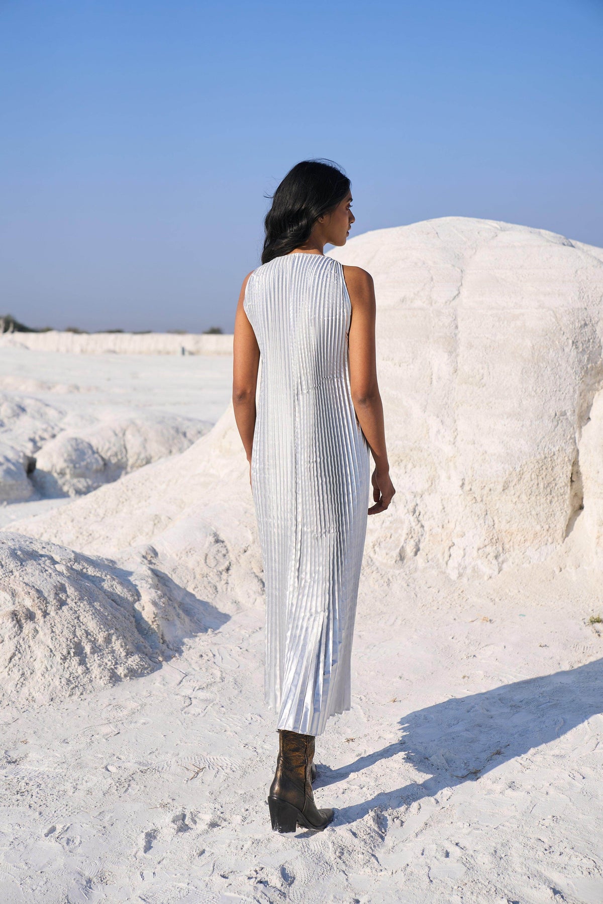 SILVER PLEATED MAXI - dash and dot