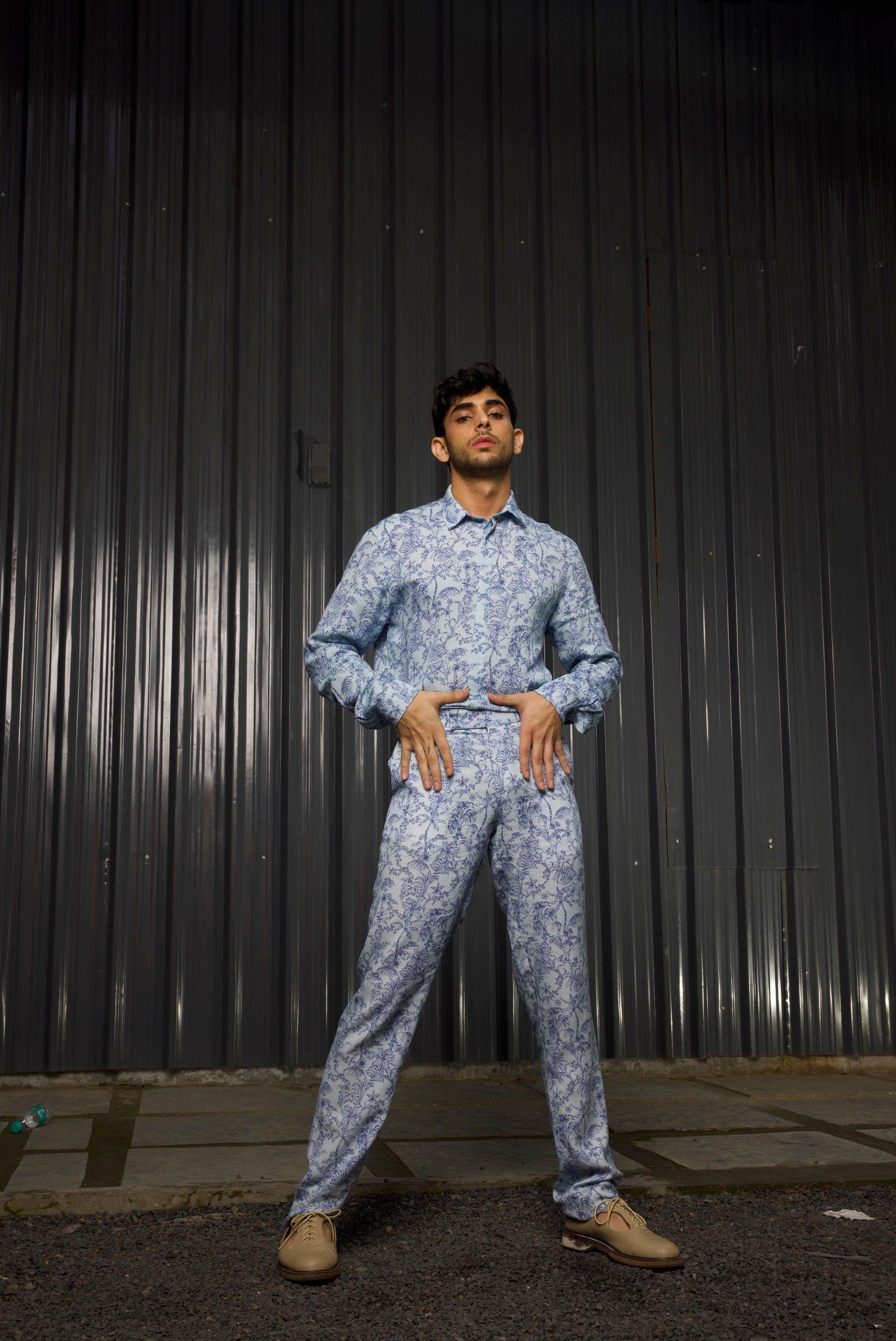 TONAL BLUE PRINTED SHIRT - dash and dot