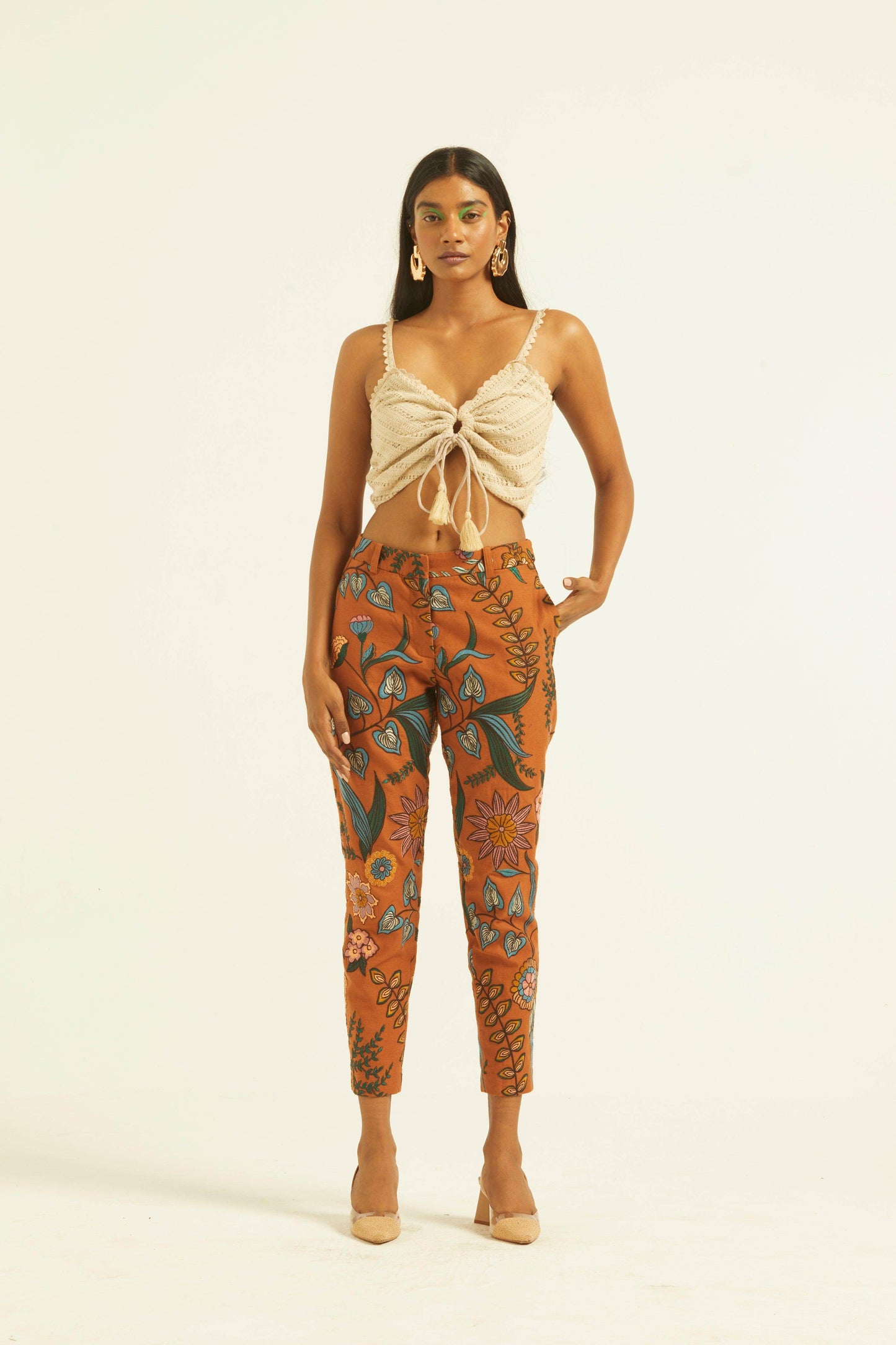 MUSTARD EMBROIDERED PANTS - dash and dot